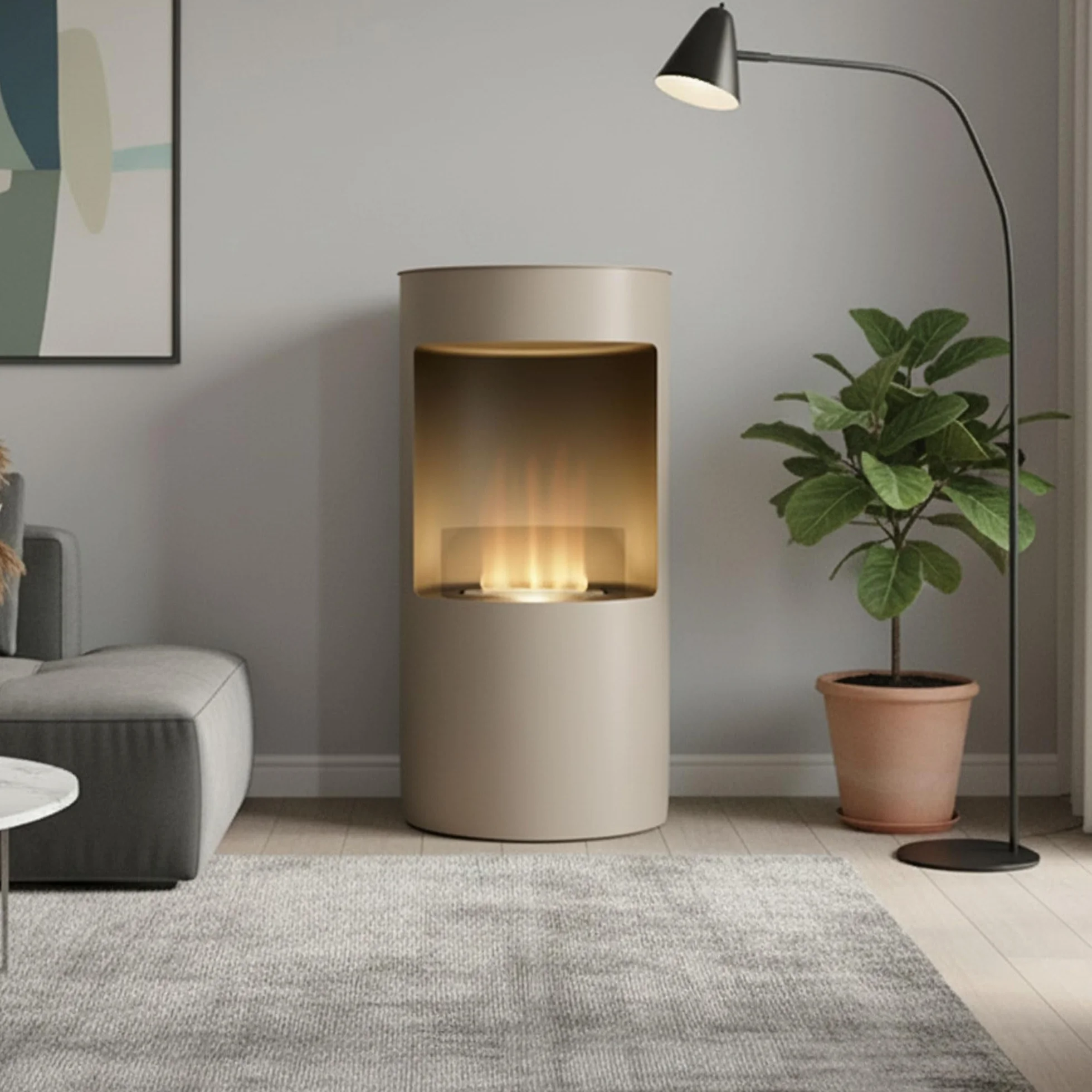 Giulio Cesare Cheminée de sol Ø40x80 cm acier inoxydable taupe design intérieur