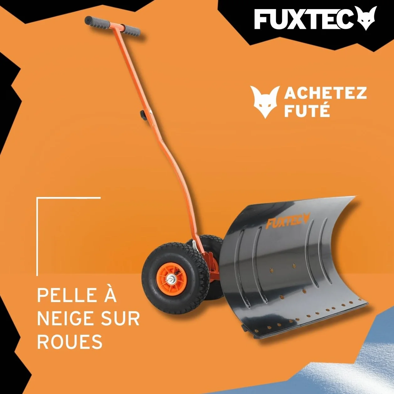 FUXTEC Pelle à Neige sur Roues Pliable 75 cm Largeur de Travail Hauteur 42 cm Hauteur réglable Angle de poussée réglable