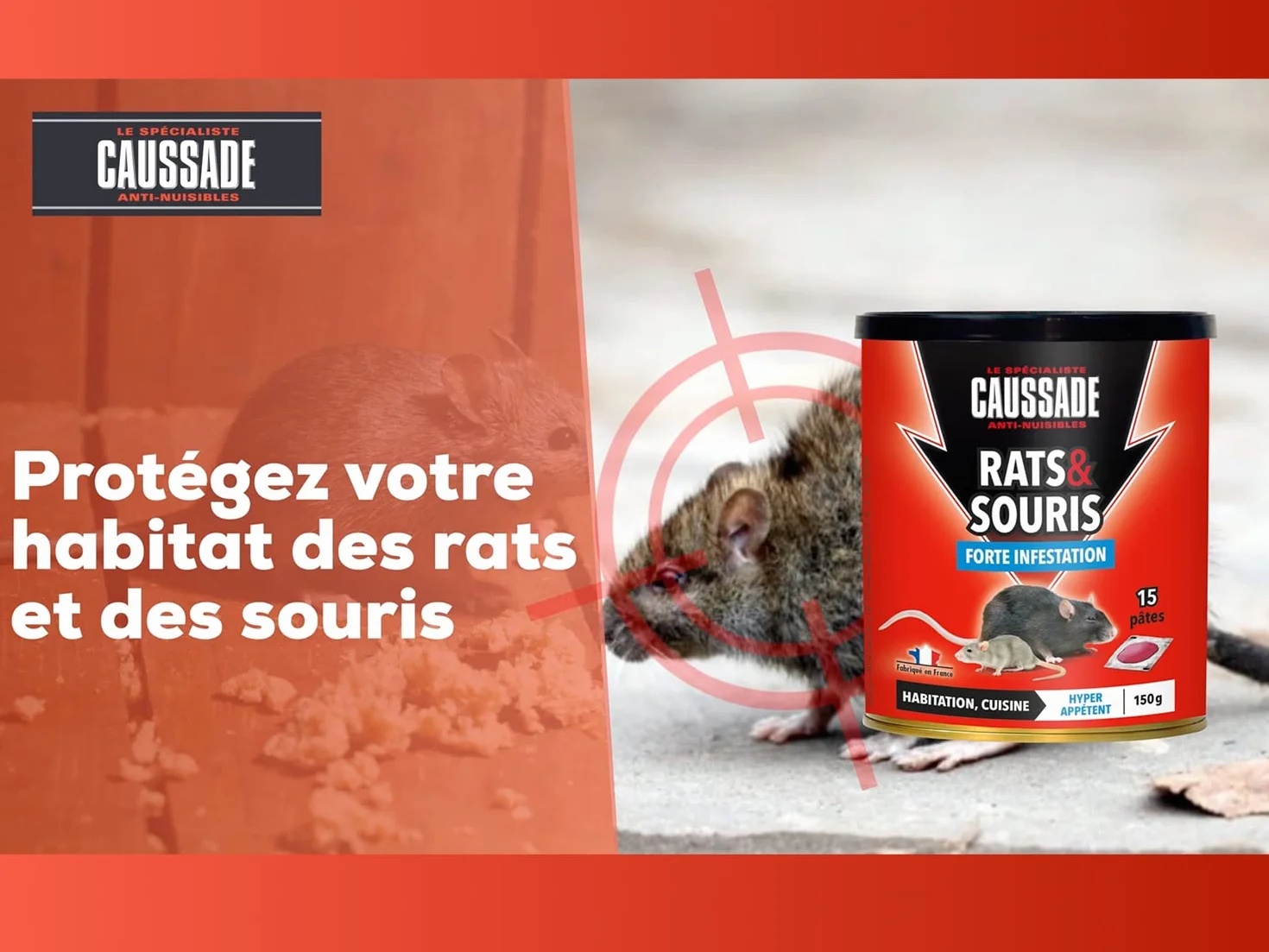 CAUSSADE Anti Rats & Souris Forte Infestation 10 Sachets Pâtes Fluorescents 150g