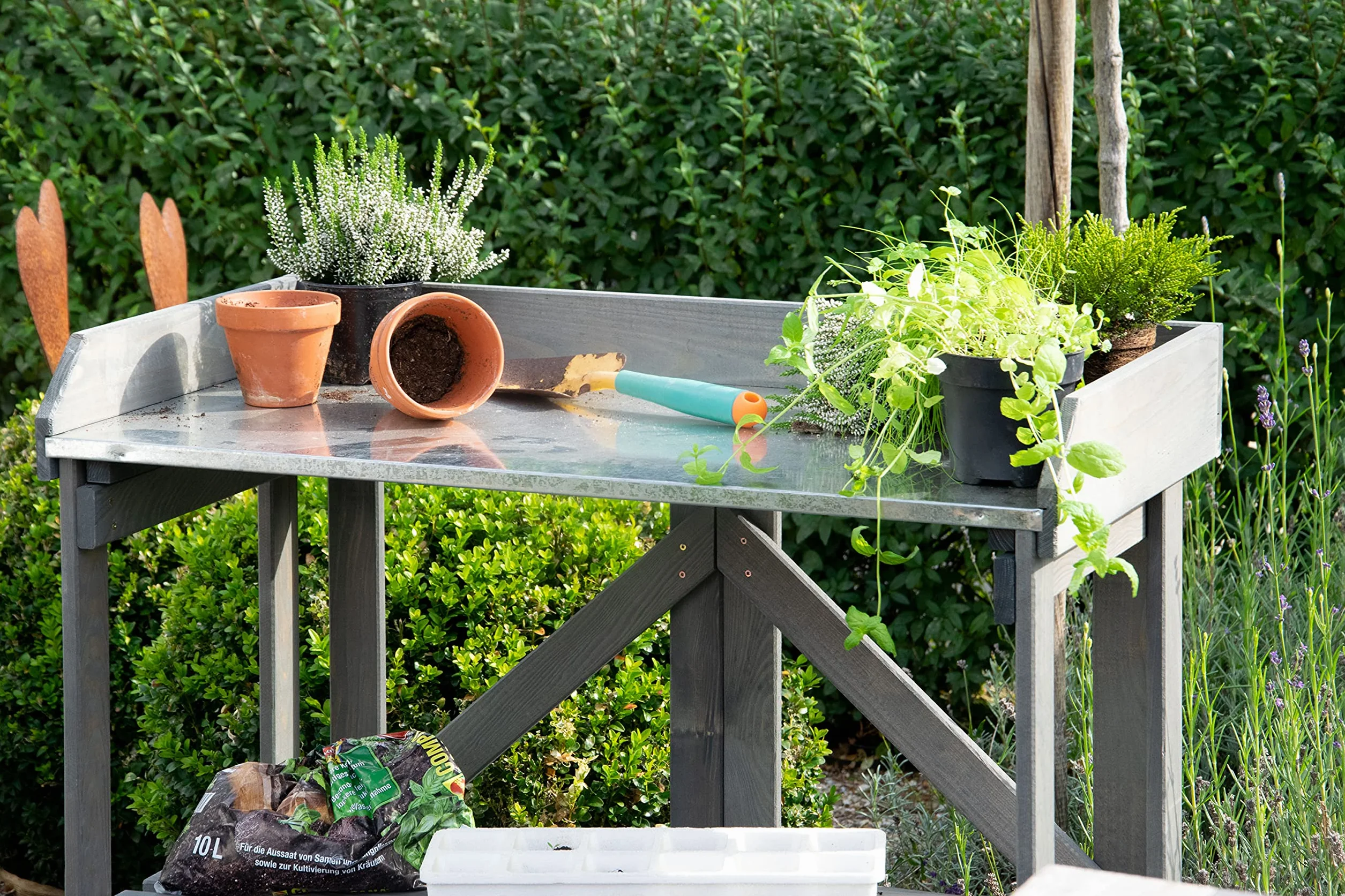 dobar® Table de Jardinage Pliante en Bois Massif 85 x 44 x 89 cm Anthracite