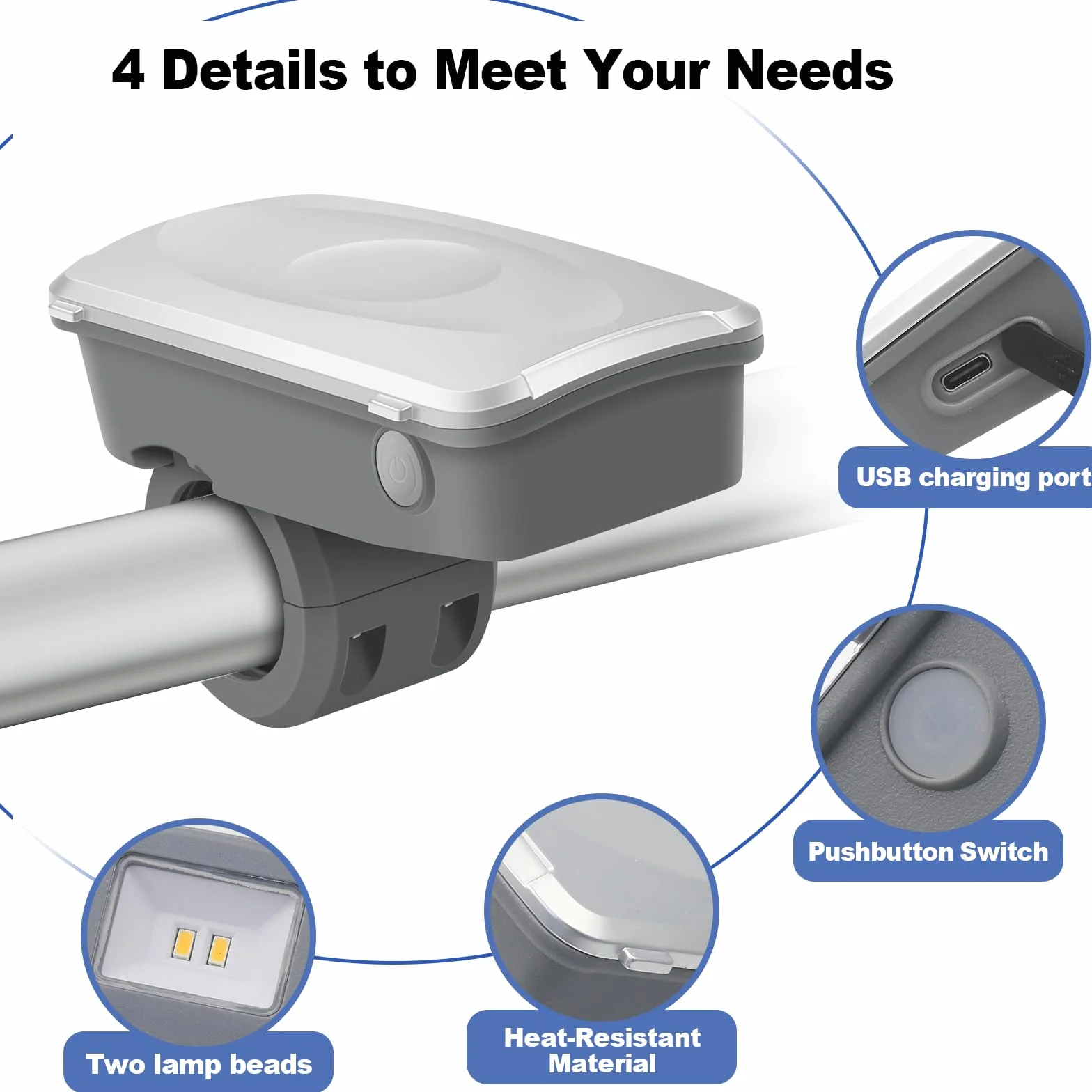 Lampes de barbecue rechargeables pour Weber Genesis Spirit Summit, rotation 360°, 2 perles lumineuses, charge Type C