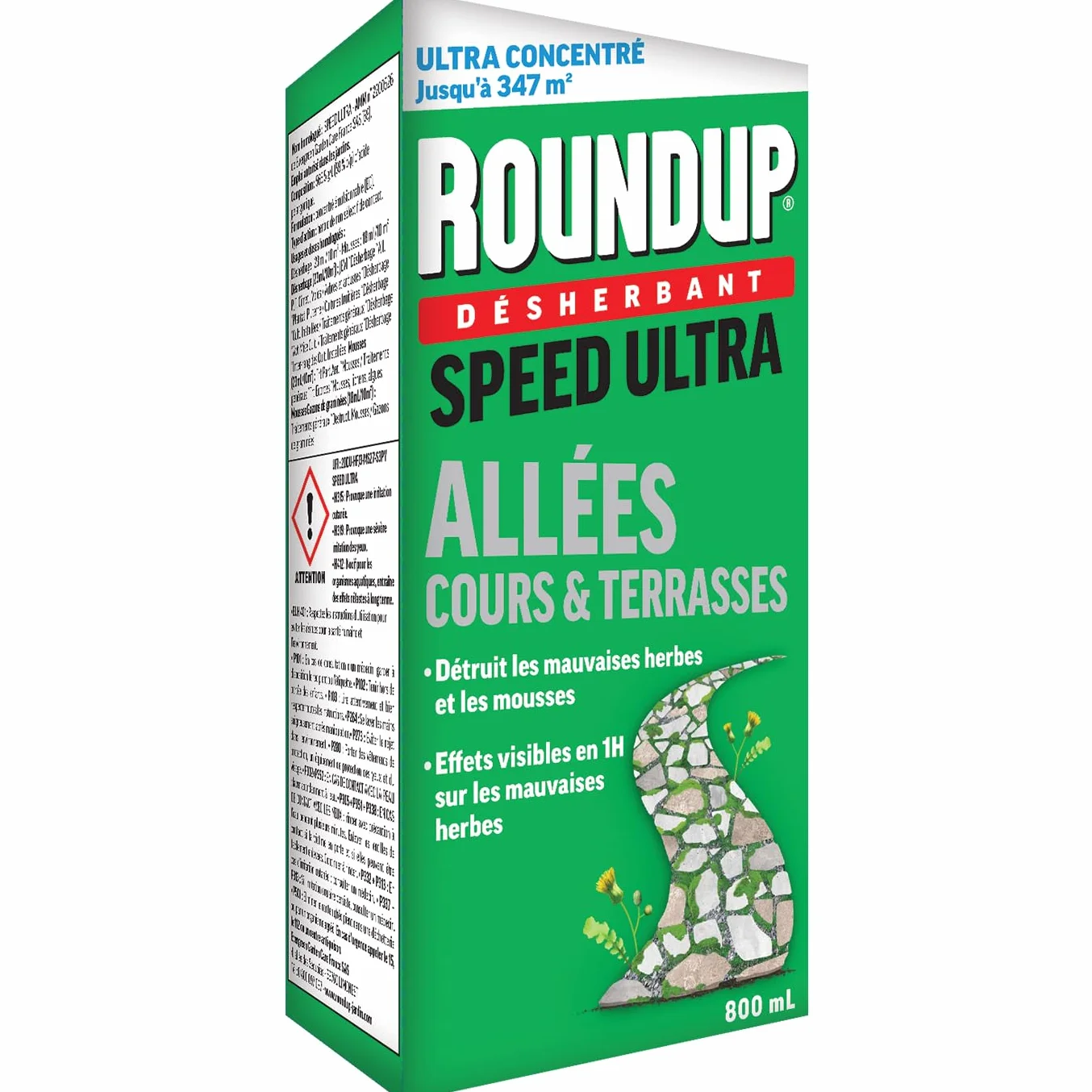 ROUNDUP Désherbant Concentré 800ml 2-en-1 Mauvaises Herbes Mousses