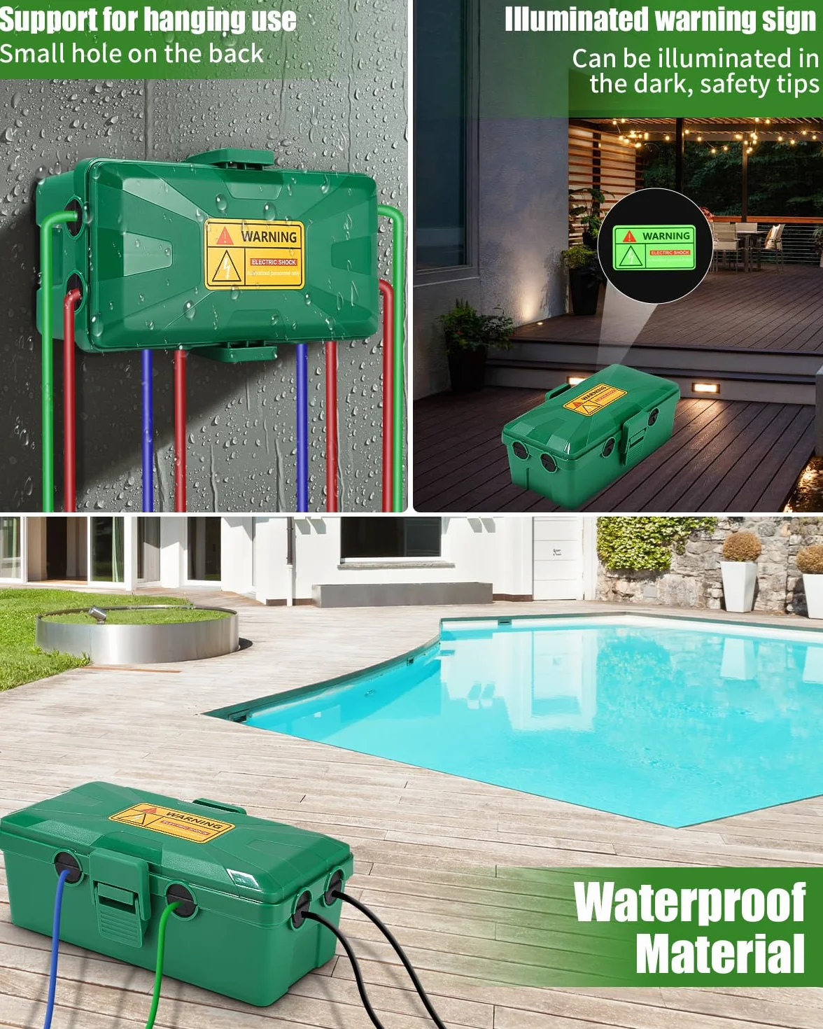 Boîte de Câble Etanche,26.1x15x9.4 CM Boite Etanche,Boite Etanche Electrique Exterieu,6 Entrée de Joint de Câble,IP54 Boite Rangement Cable,pour Timer Outlet Plug,Minuteries,Rallonges,Câbles,Vert
