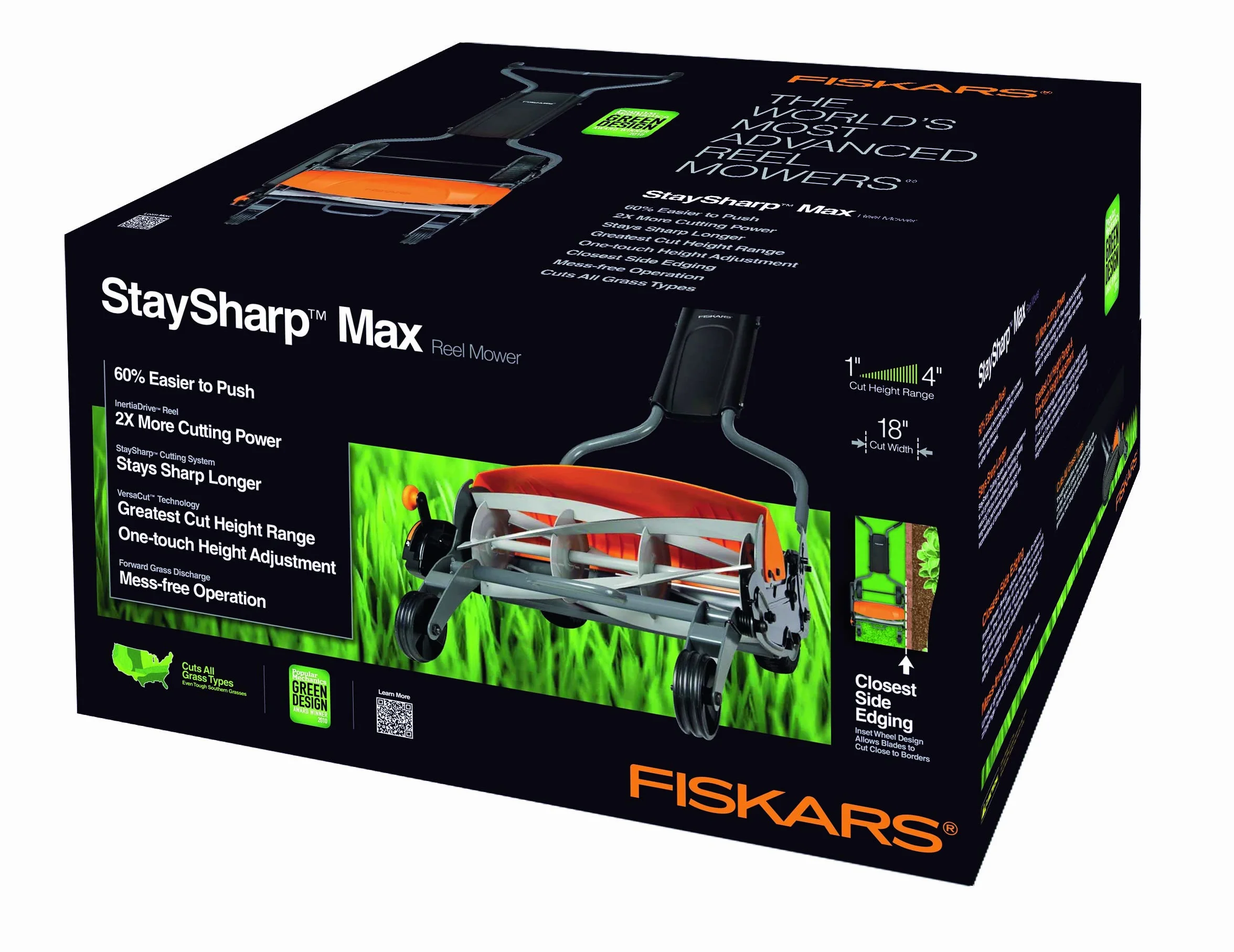 Fiskars Tondeuse à gazon manuelle StaySharp Max 46 cm Noir Orange Argenté