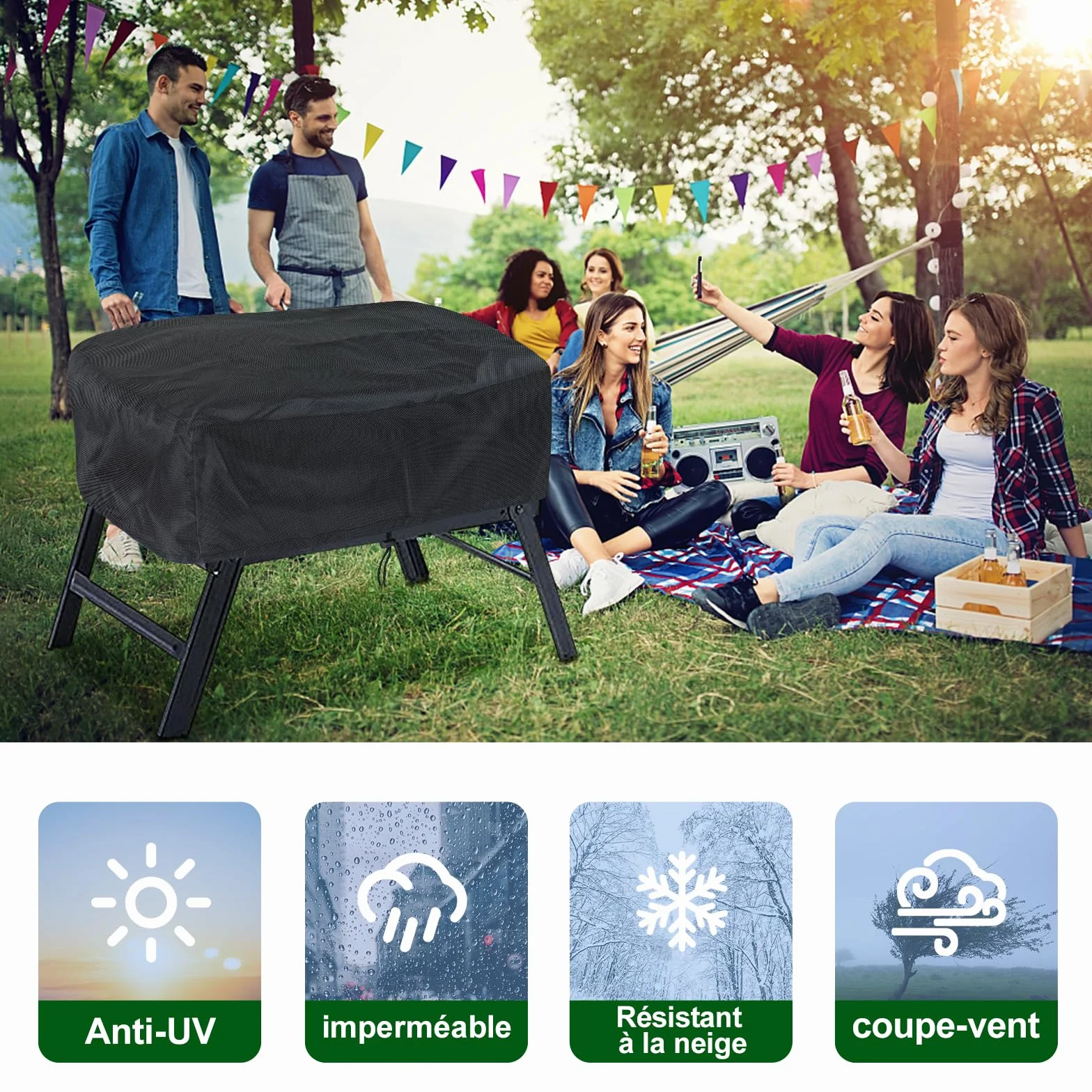 Housse de Protection pour Plancha 80x60x25 cm Imperméable Anti-UV Noir Universelle