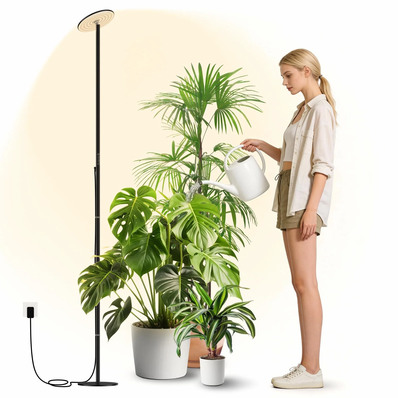 Lampe Horticole LED 60W sur Pied, Plein Spectre, Hauteur Réglable 216 cm, pour Grandes Plantes, Télécommande