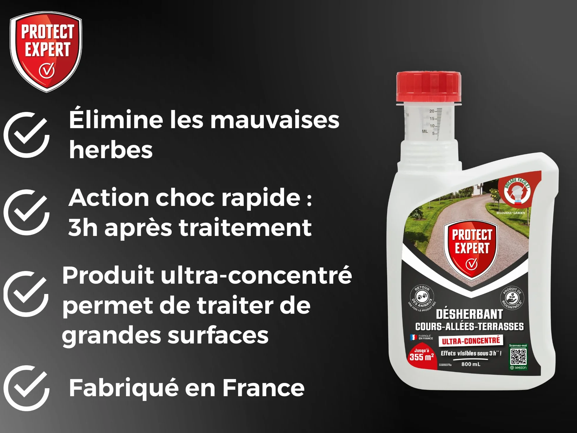 PROTECT EXPERT Désherbant Ultra Concentré 800ml - Jusqu’à 355m² - Bidon Auto Doseur
