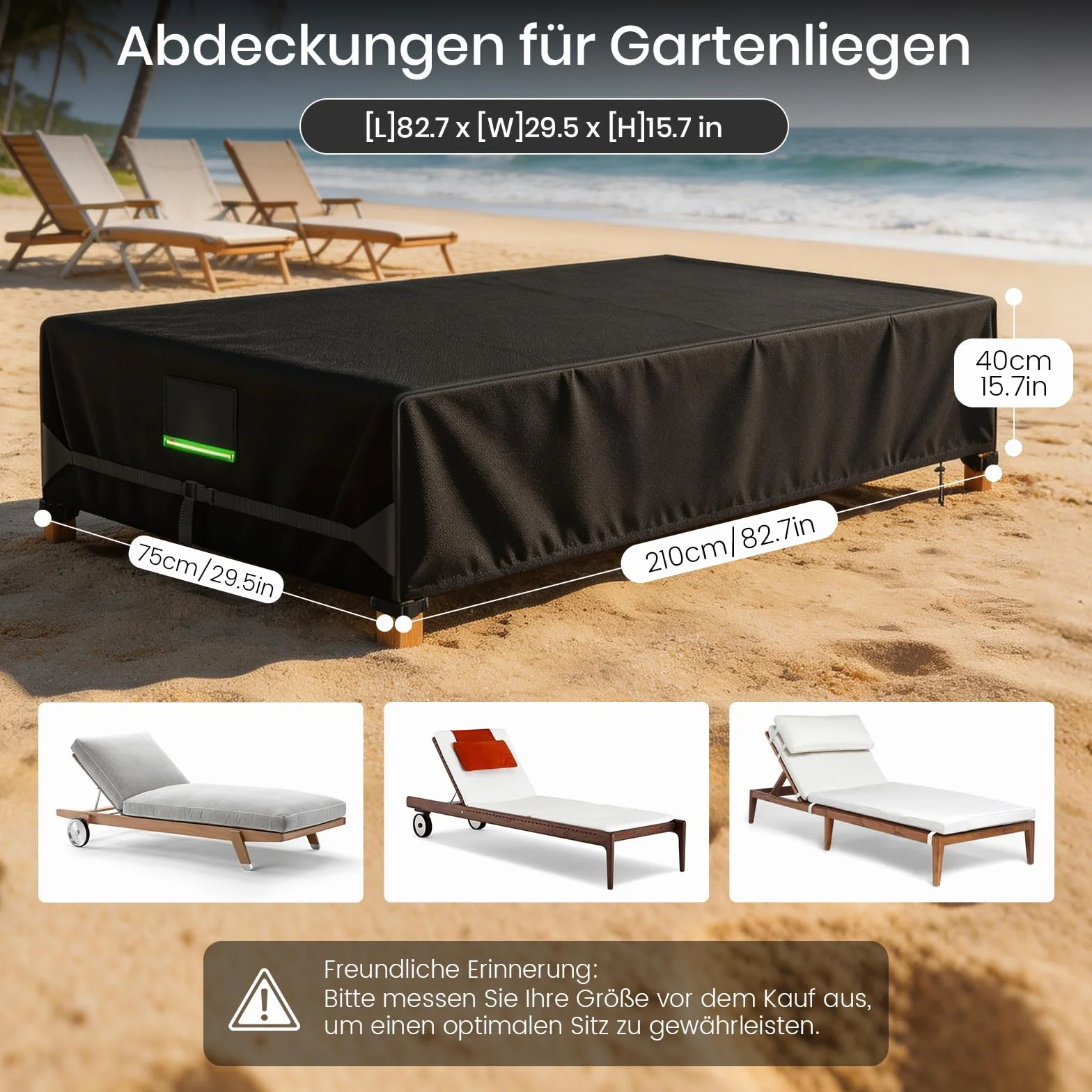 Housse Transat 210x75x40cm 600D PVC Imperméable Extérieur avec Boucles Fixation Aération Réfléchissante Lot de 2