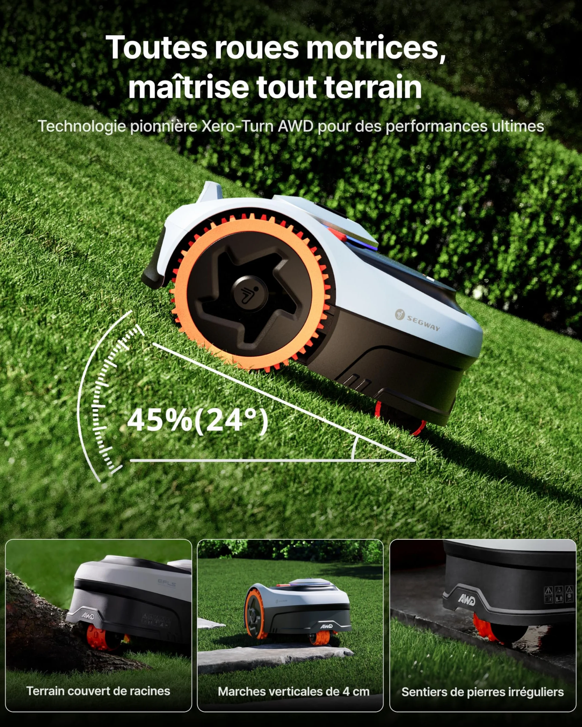 Segway Navimow i205 AWD Robot tondeuse Garage S, 45% pente, 500 m², EFLS NRTK Vision
