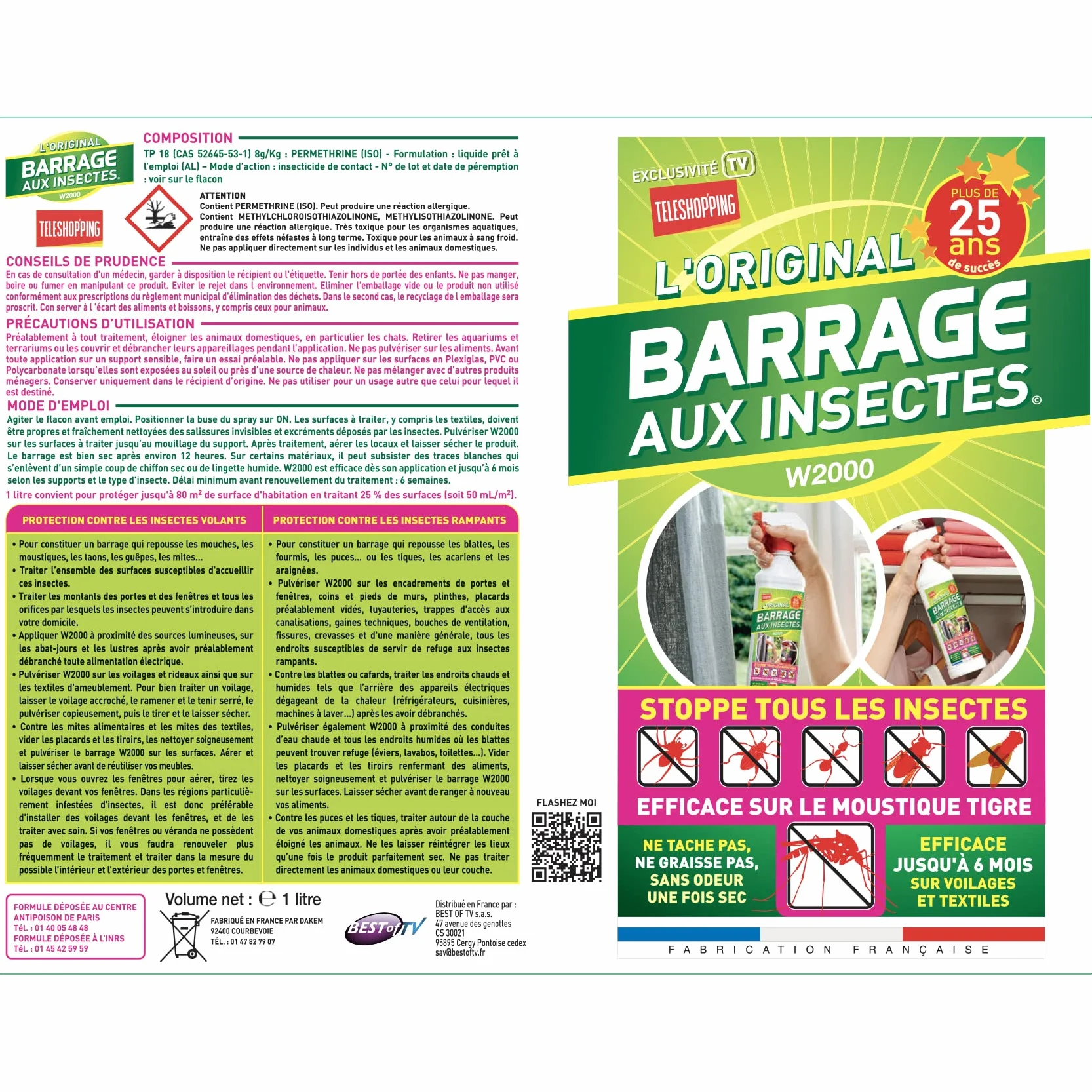 Barrage aux Insectes 3x1L avec 3 Bouchons de sécurité et pulvérisateur