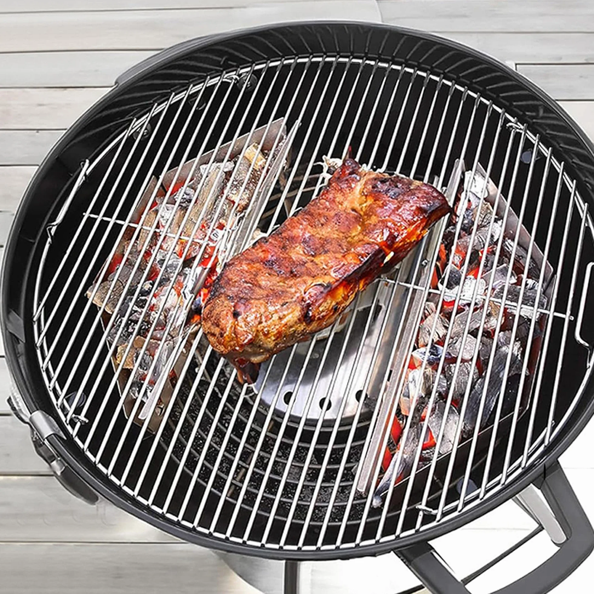 Panier de Barbecue 39 cm, Accessoire BBQ pour Grille à Charbon de Bois, Superposable pour Camping Extérieur