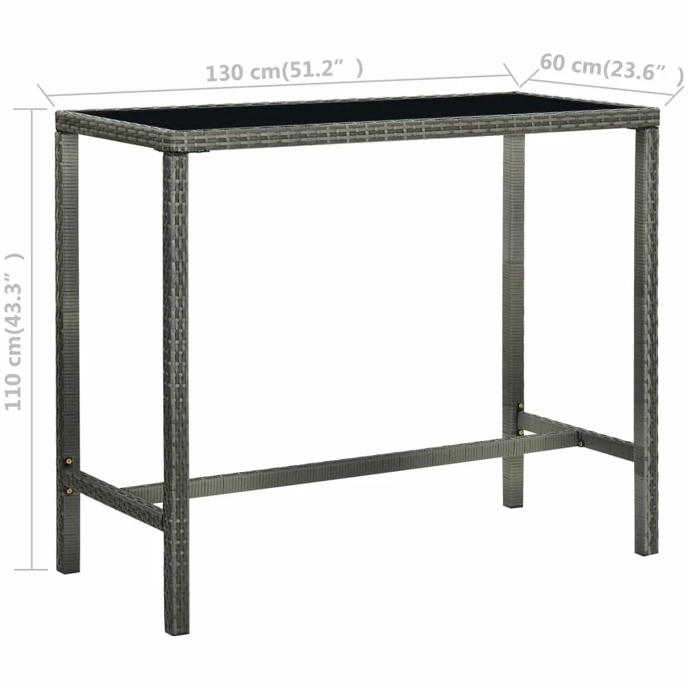 Tomostar Table de Bar Haute Extérieur Gris 130x60x110 cm Résine tressée Verre