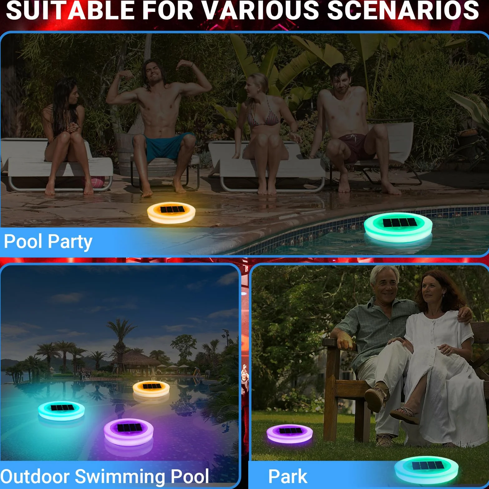 Lumière Piscine Flottante Solaire 7 Couleurs avec Télécommande Fonction Minuterie