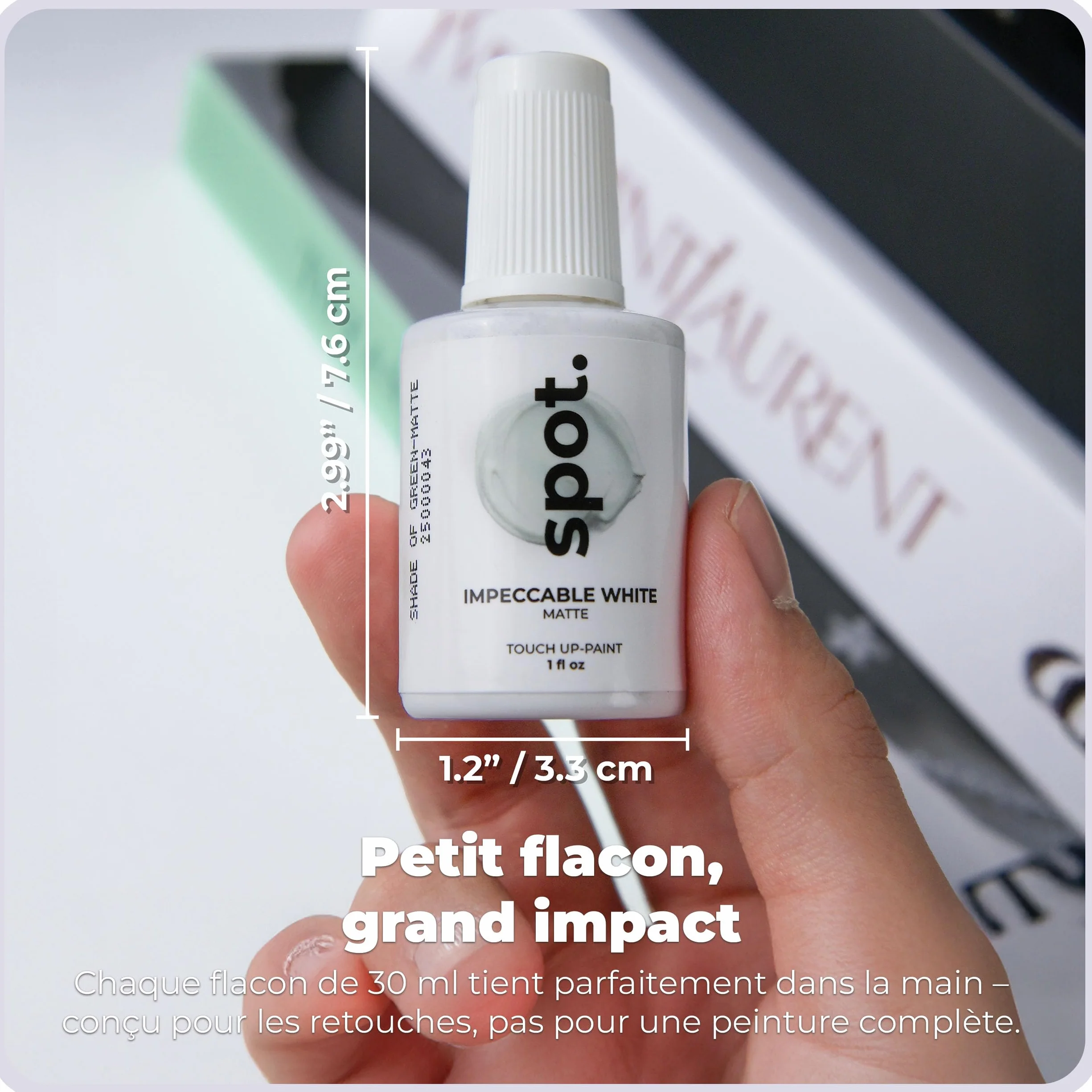 spot. Kit de retouche de peinture blanc Finition mate, auto-apprêtante, séchage rapide avec applicateur au pinceau pour armoires, murs, portes et meubles – Pack de 3 couleurs