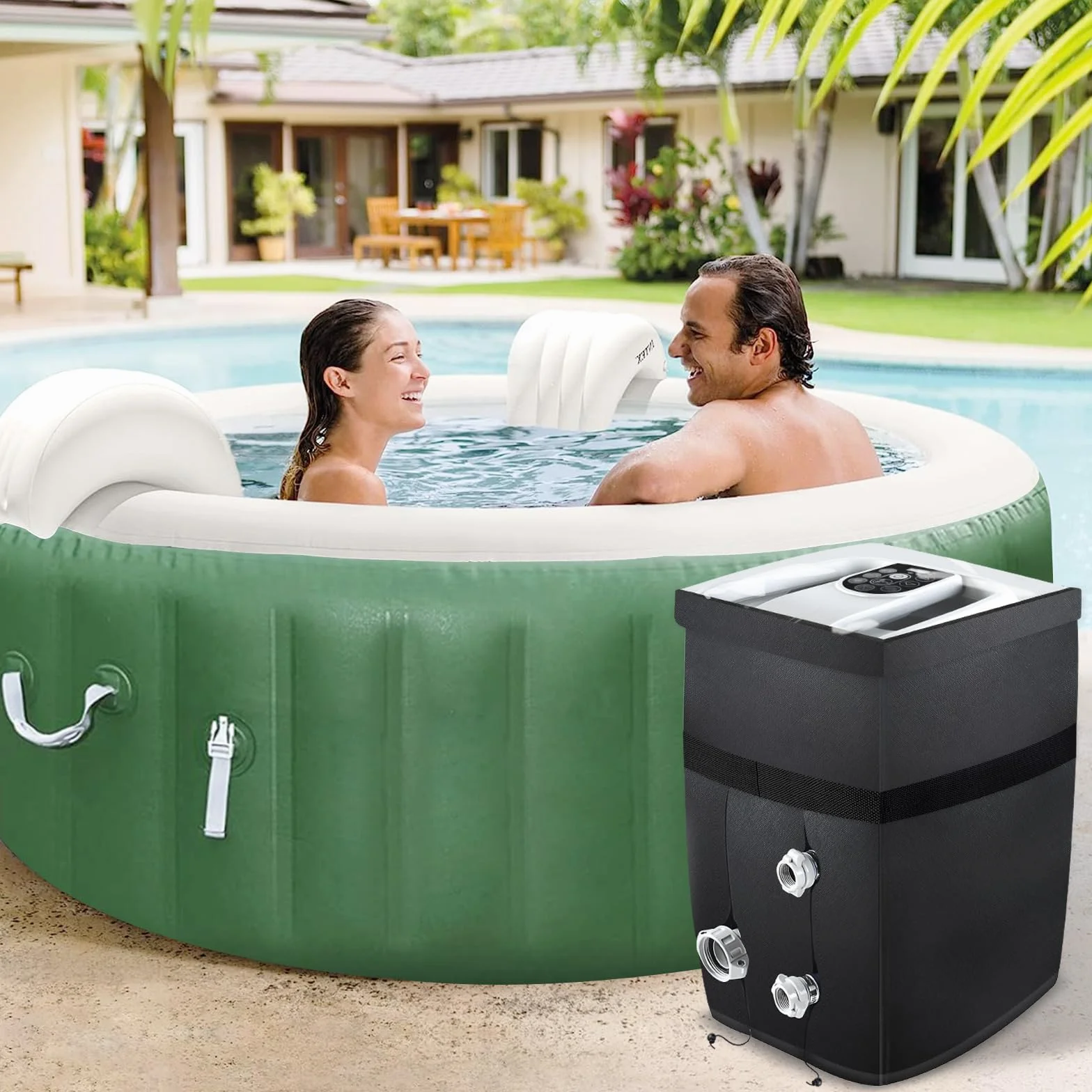 Housse de Pompe de Chauffage Gonflable en Cuir Synthétique avec Fenêtre PVC Transparent