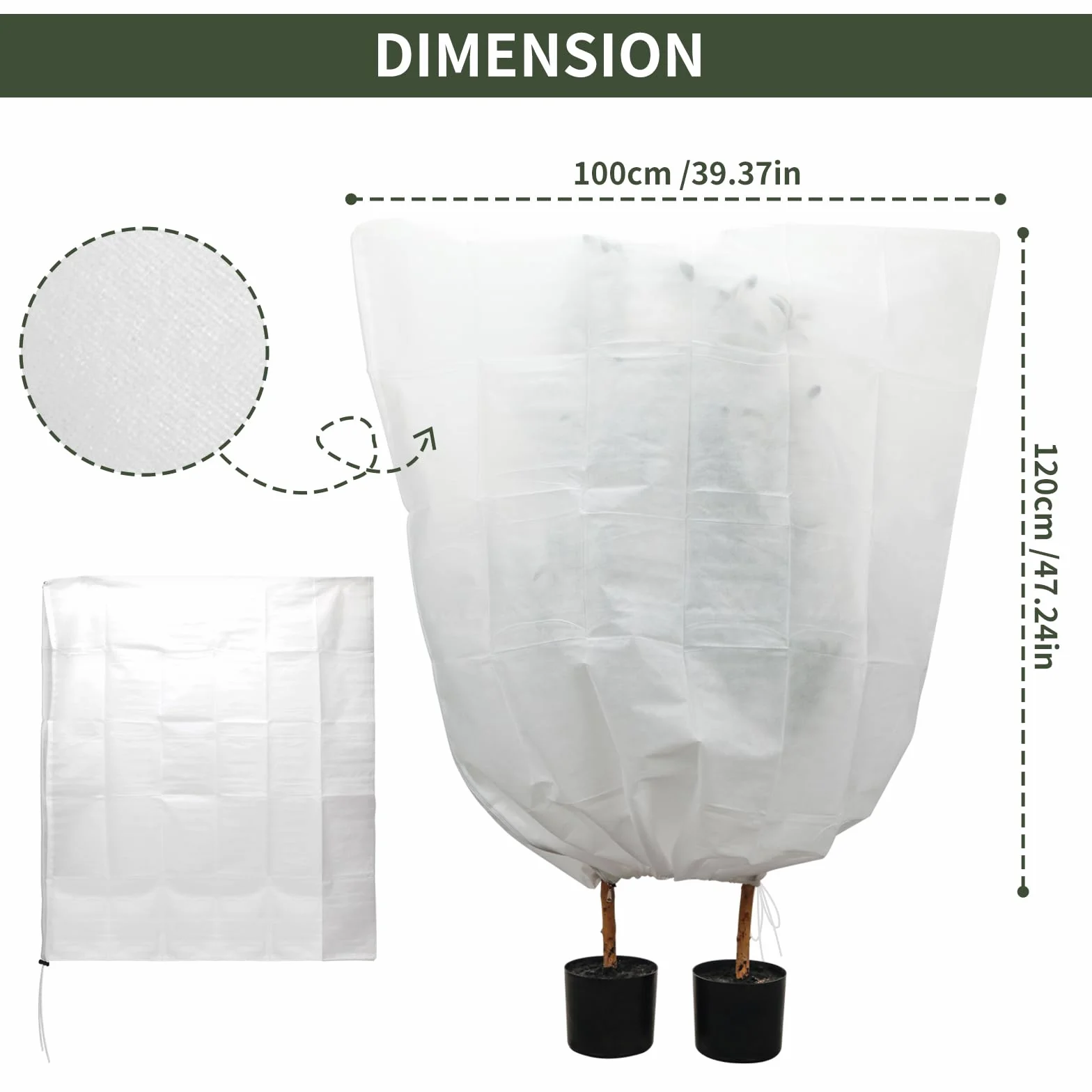 Lot de 4 Housses de Protection pour Plante Hivernage 100x120 cm avec Cordon de Serrage et Fermeture Eclair