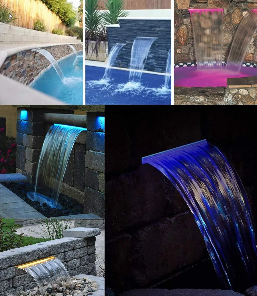 PISCINE Lame d'eau Cascade acrylique 30cm Leds intégrées Télécommande coffret transformateur