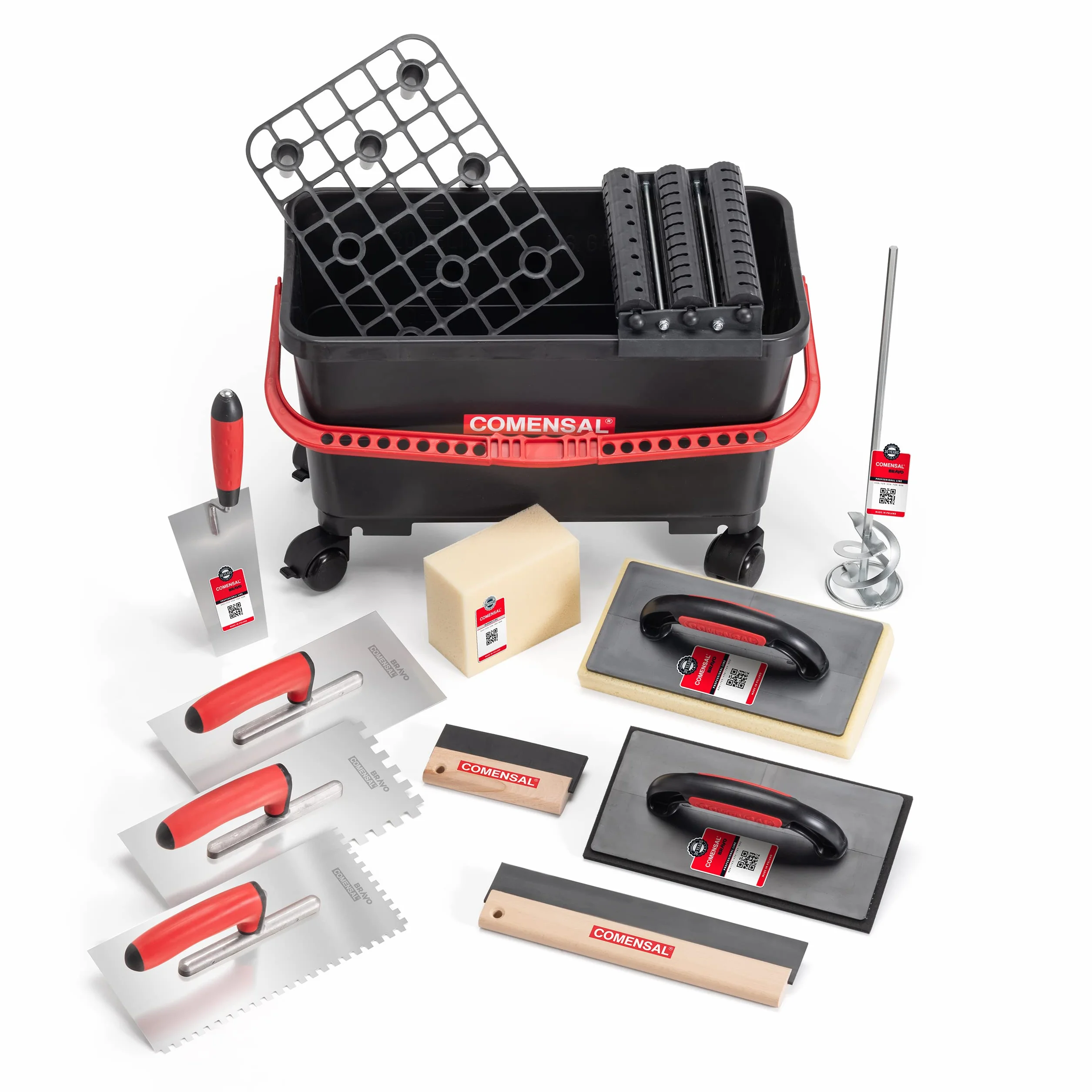 COMENSAL® Kit Joint Carrelage - 15 Pièces - XL - 24L - Kit d'outils de Pose de Carrelage - Eponge Hydro - Taloche en Caoutchouc - Rouleau Perforé - Made in EU