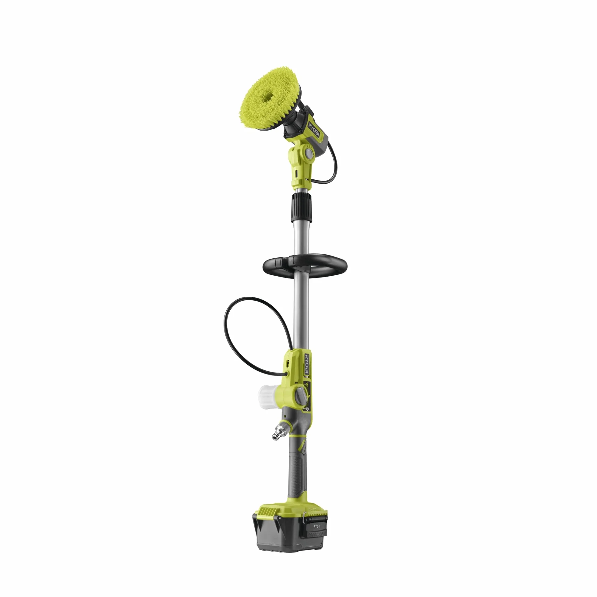 RYOBI - Brosse Rotative télescopique sans Fil 18V One+ RWTS18-0 – Brosse Plate Large, Poignée GripZone, Nettoyage Sols Extérieurs, Murs, Meubles, Hauteur 1,4m – Batterie Non Incluse