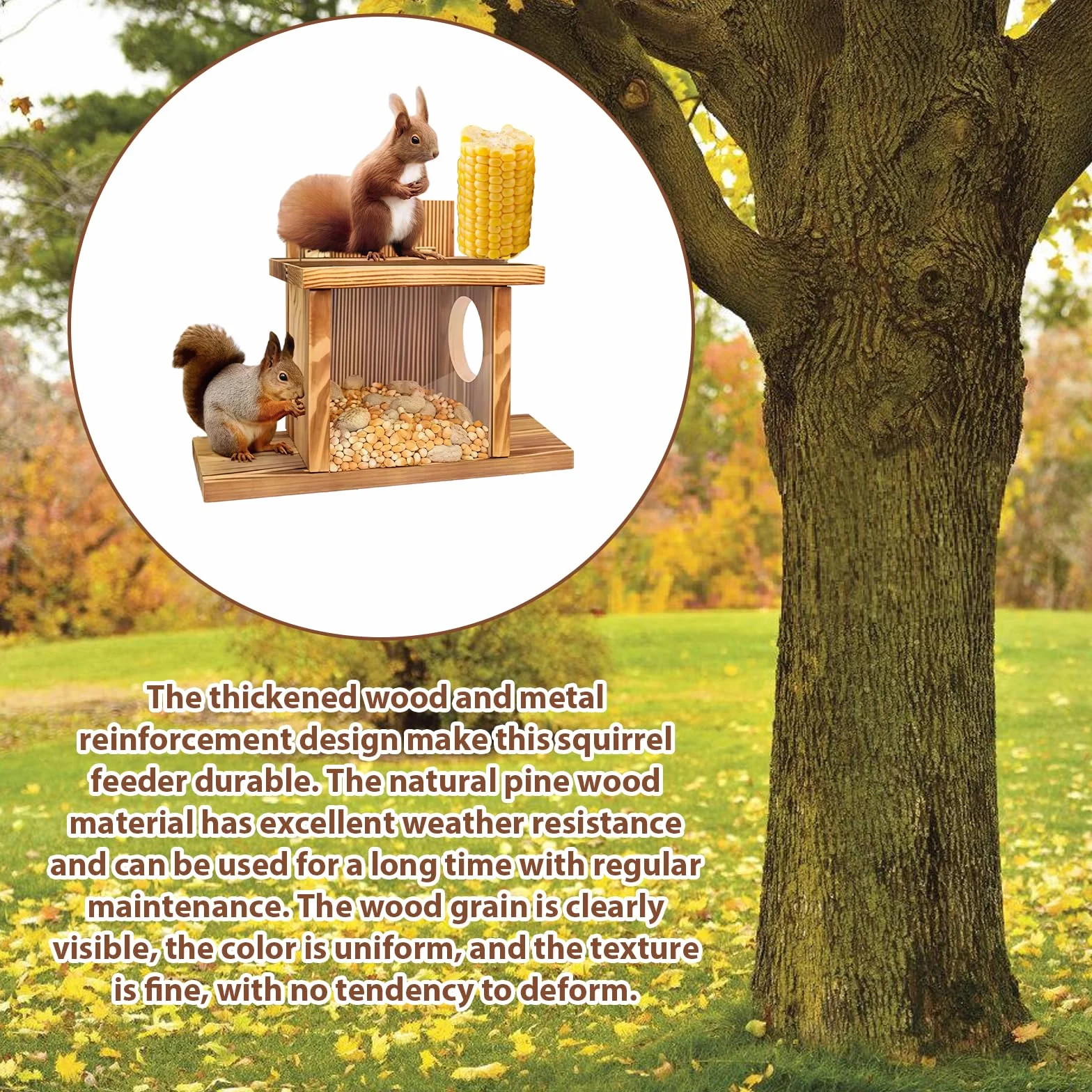 Mangeoire pour écureuils en bois 35,2 × 12,8 × 24 cm résistante aux intempéries design Flip-Top