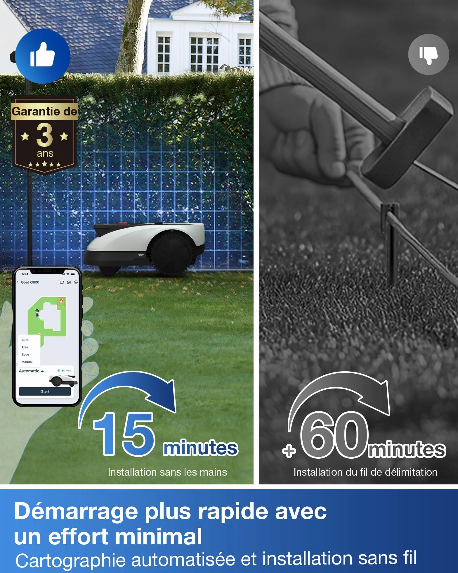 ECOVACS Goat O800 Robot Tondeuse sans Fil 800 m² RTK+Vision Lidar Cartographie Automatique
