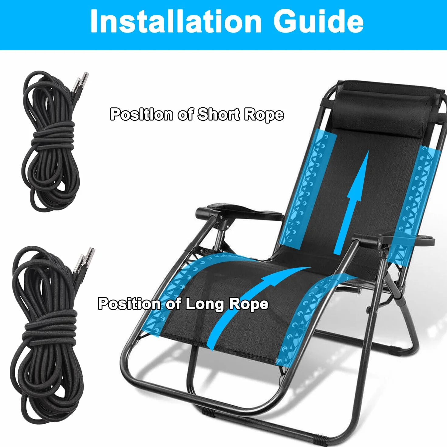 Remplacement Corde Élastique Universelle pour Fauteuil Relax, 4 Pièces Lacets pour Chaise Zéro-Gravité