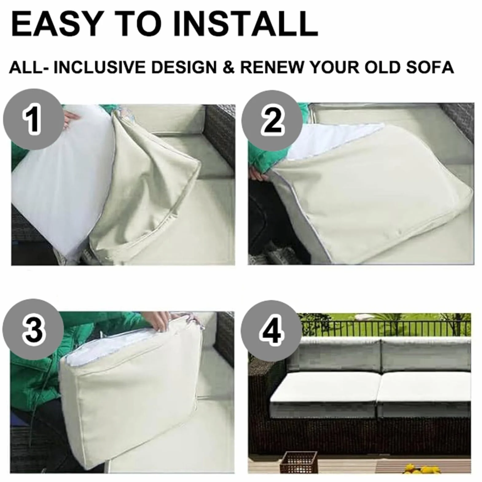 Housse de Coussin de Canapé Exterieur Imperméable 60x60x10cm Vert avec Fermeture Éclair
