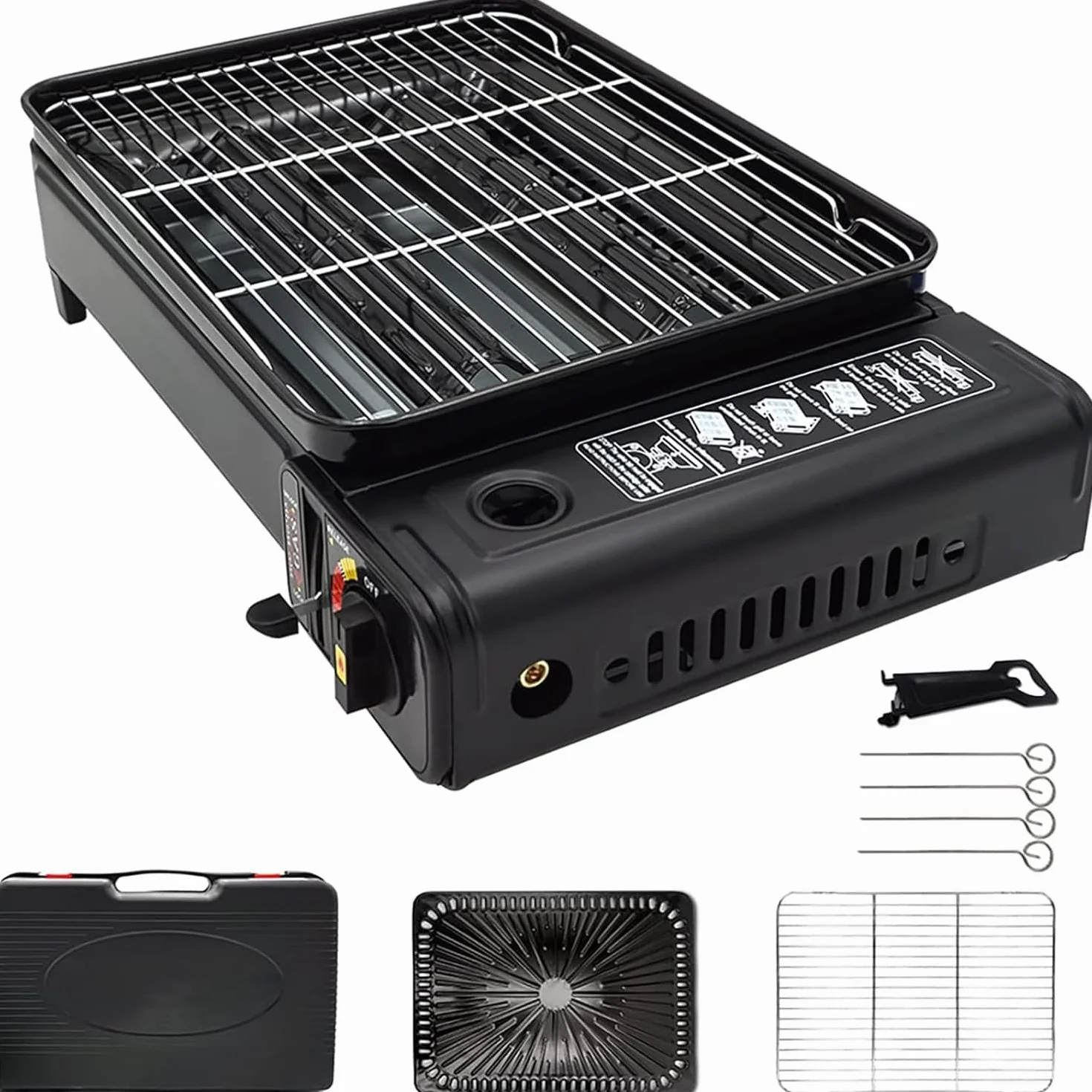SMH LINE Kit barbecue à gaz 2 en 1 - Barbecue de camping portable avec grille et accessoires