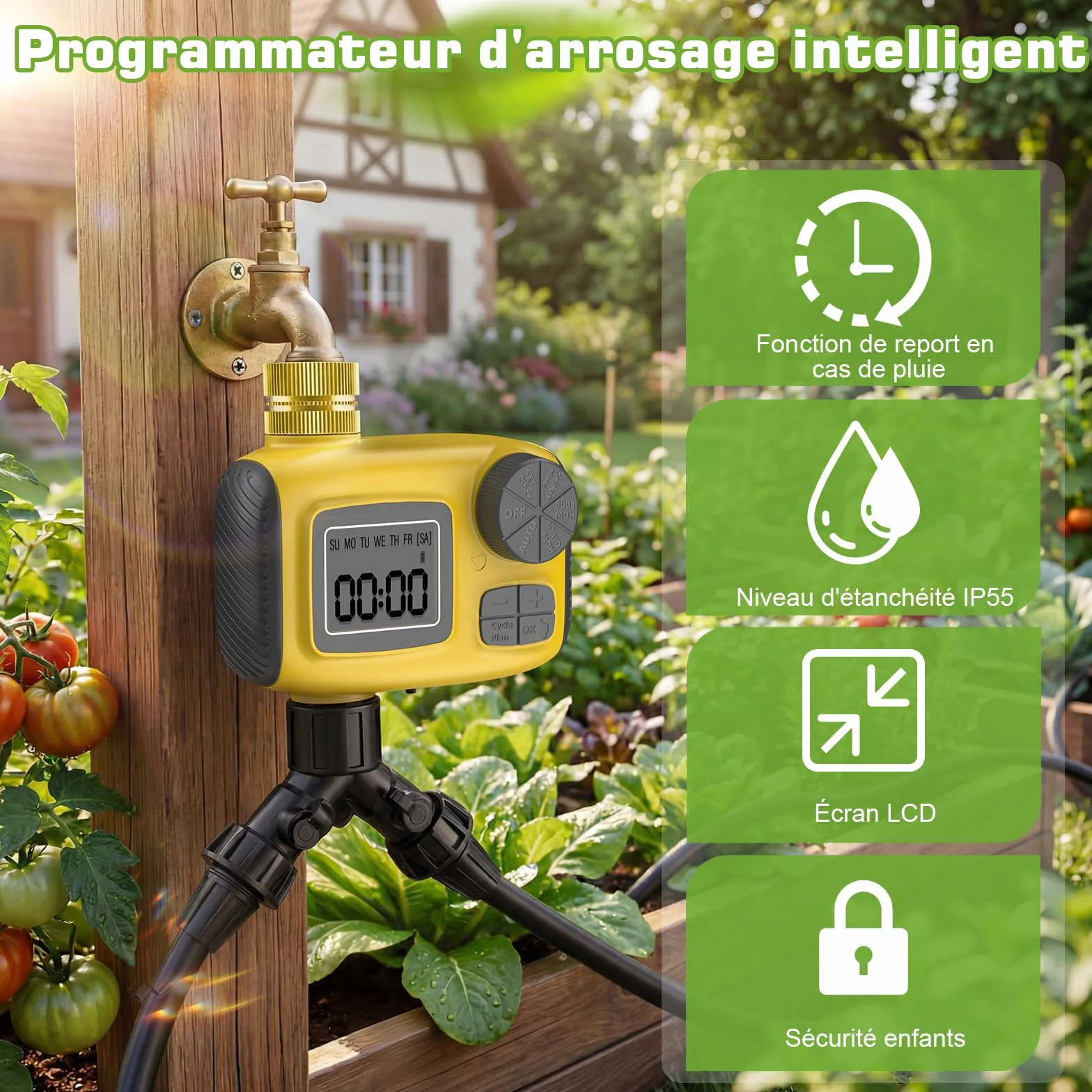 Système d'irrigation Jardin Kit Goutte à Goutte avec Programmateur Arrosage Automatique Tuyau 50m 80Pcs