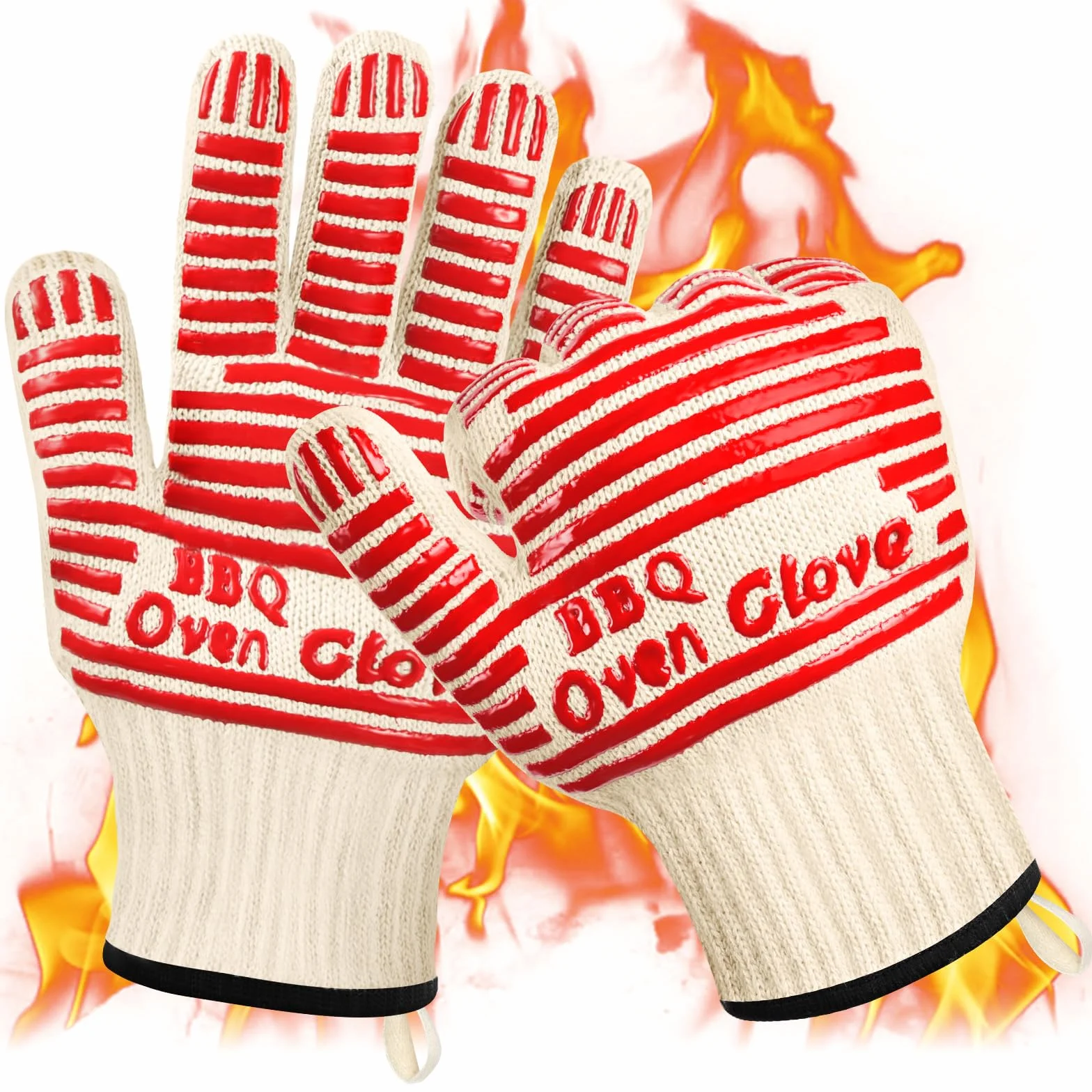 AUAUY Gants de Cuisine Silicone Anti Chaleur 500°C Antidérapants Barbecue 27cm Rouge