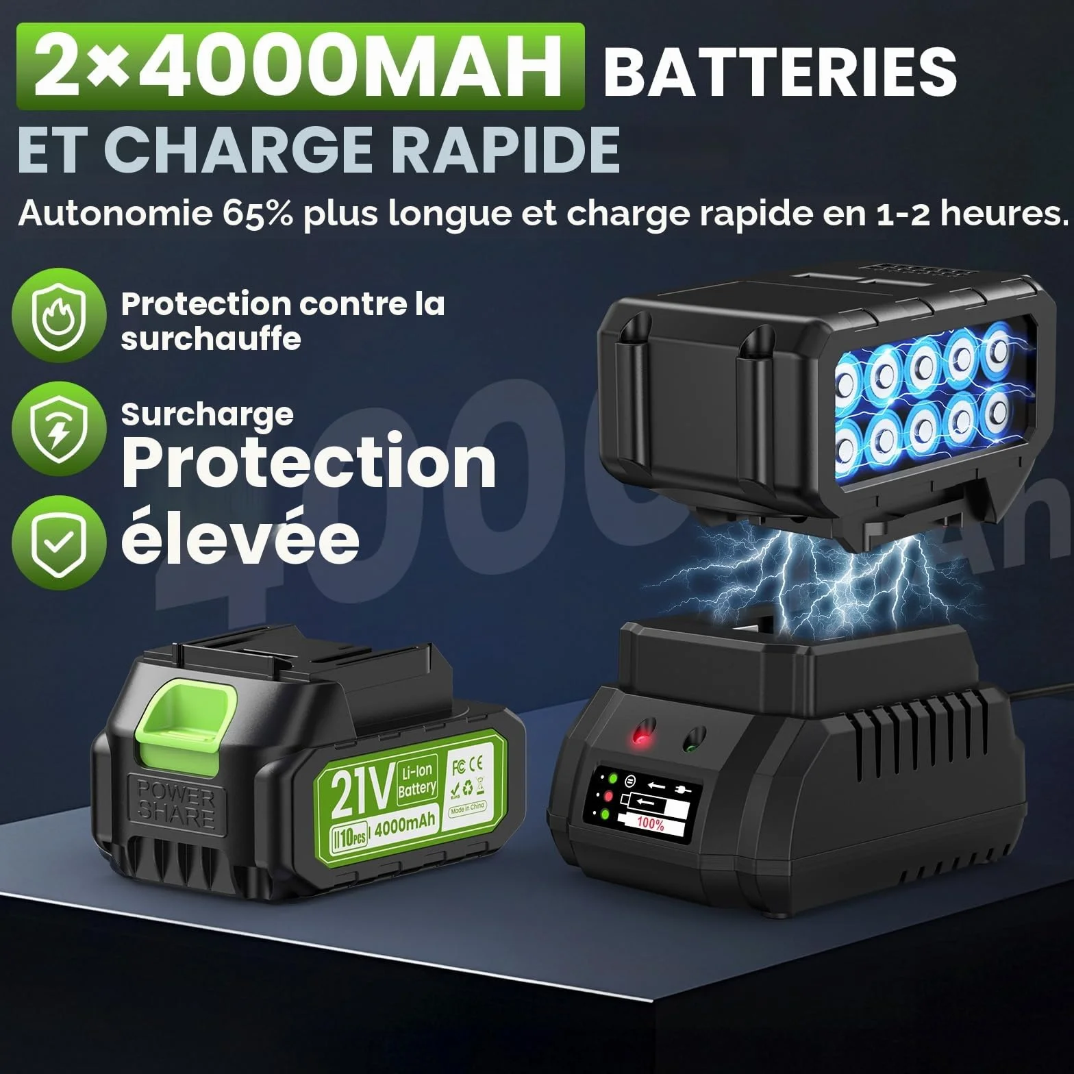 Souffleur de Feuilles sans Fil 1200W, 780 m³/h, 245 km/h, 2x4000 mAh