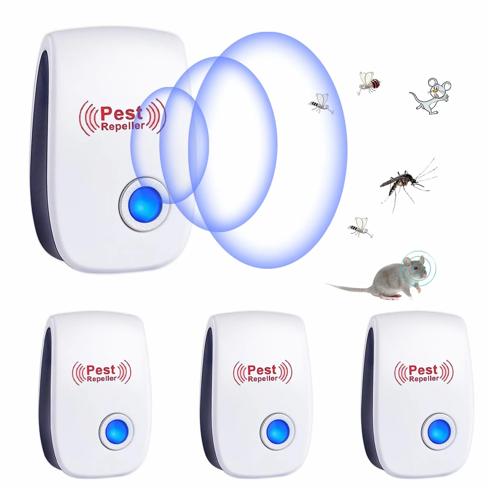 Anti Moustique Ultrason répulsif 4 pcs pour souris rats fourmis araignées prise électrique intérieur