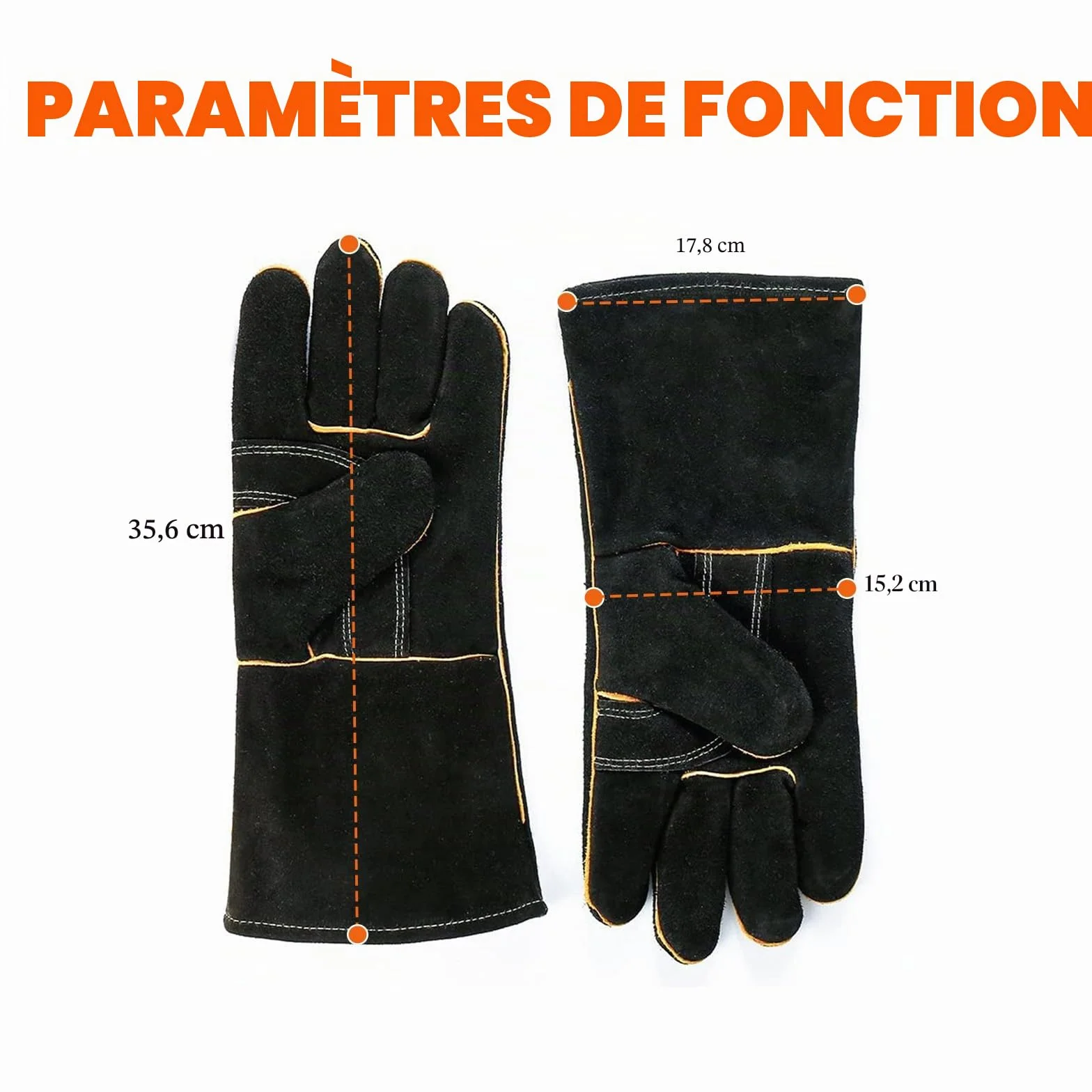 Gants de barbecue en cuir résistant à la chaleur et ignifuge 14-inch Noir