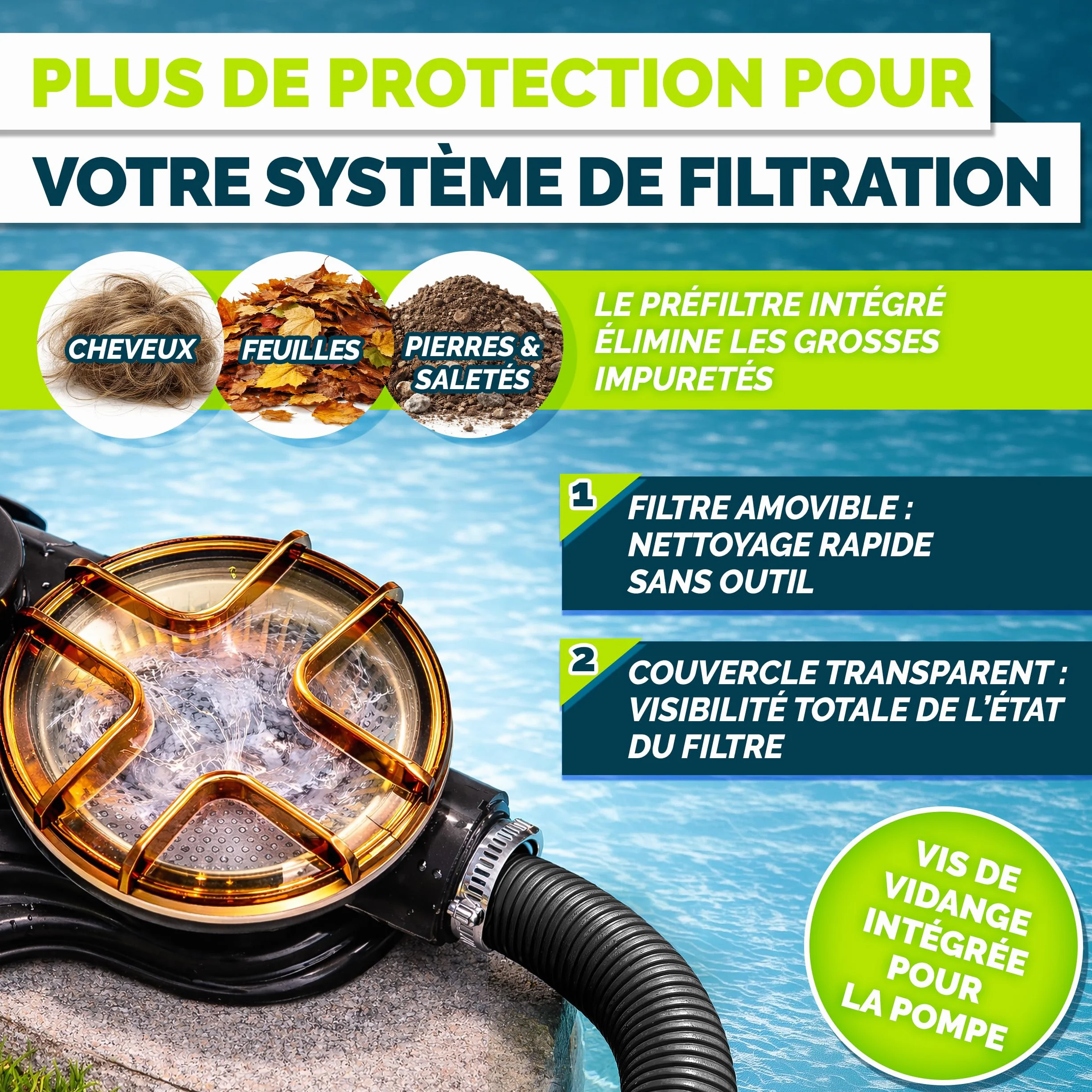Tillvex Système de Filtre à Sable 10m³/h 800g Boules de Filtre 7 Fonctions Filtre de Piscine avec Indicateur de Pression AquaBlack Pro