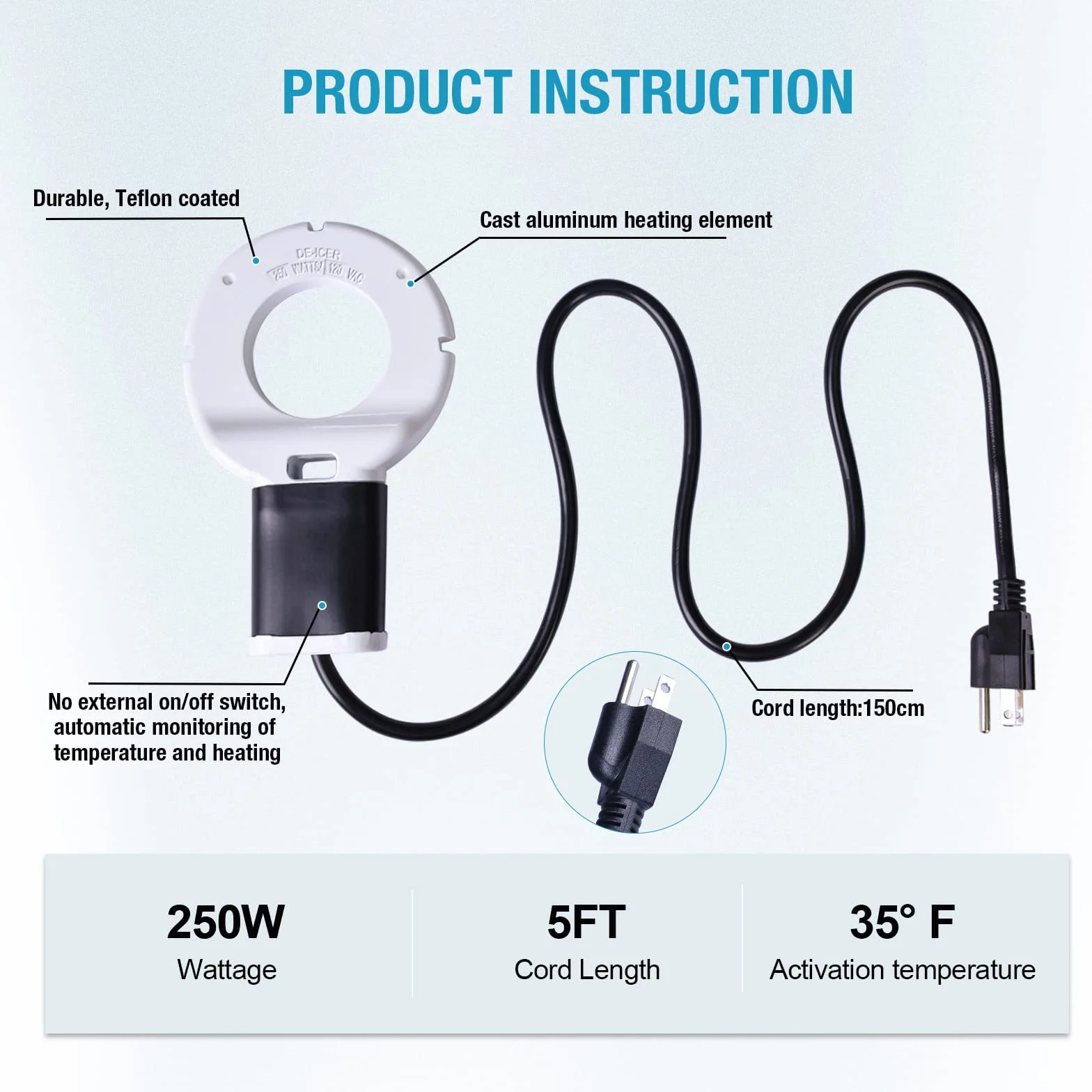 Dégivreur de ferme 250 W Chauffe-eau submersible bétail aluminium non conducteur