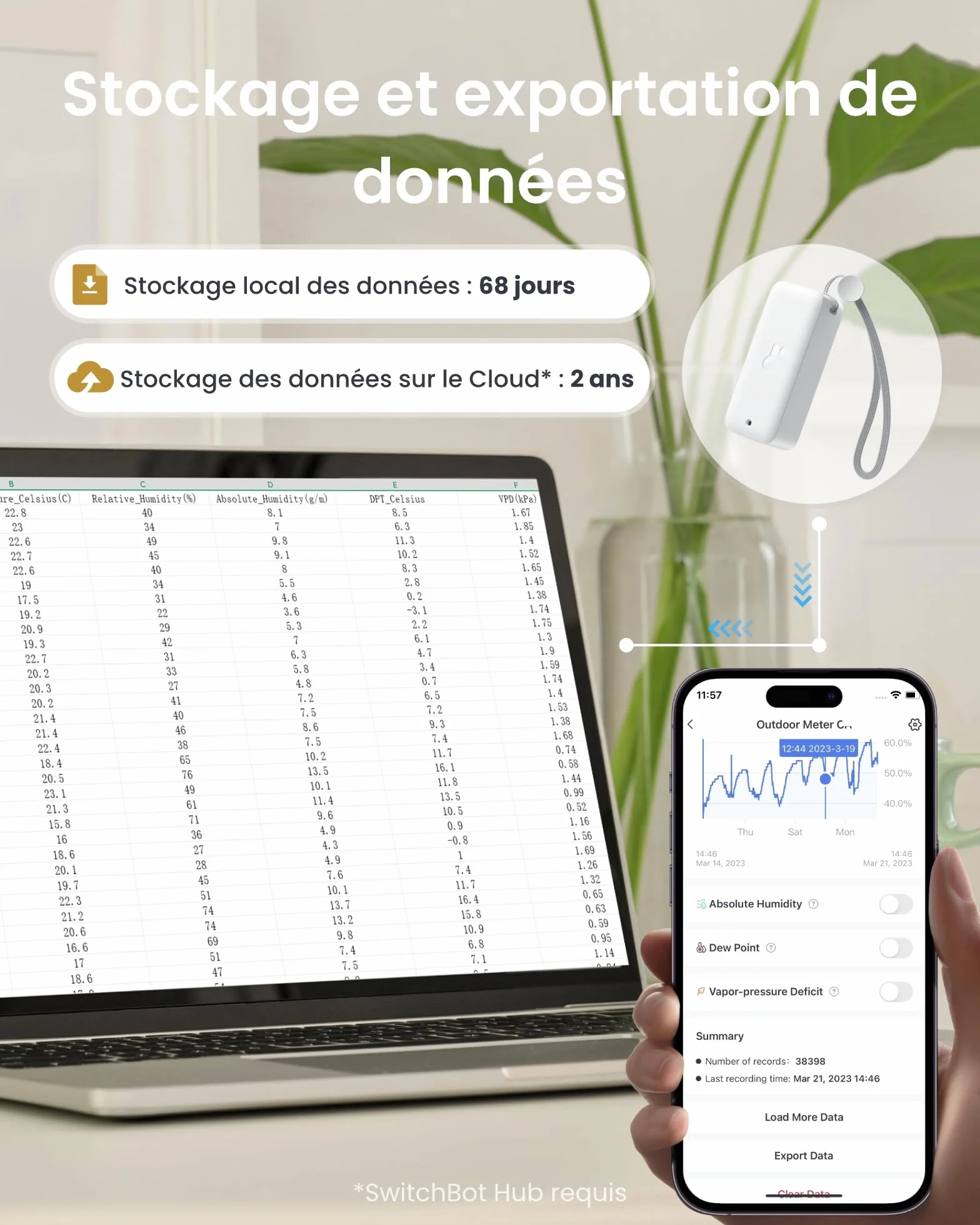 SwitchBot IP65 Hygromètre Thermomètre Intérieur Extérieur Bluetooth 100m Capteur Humidité 2 Ans Piles