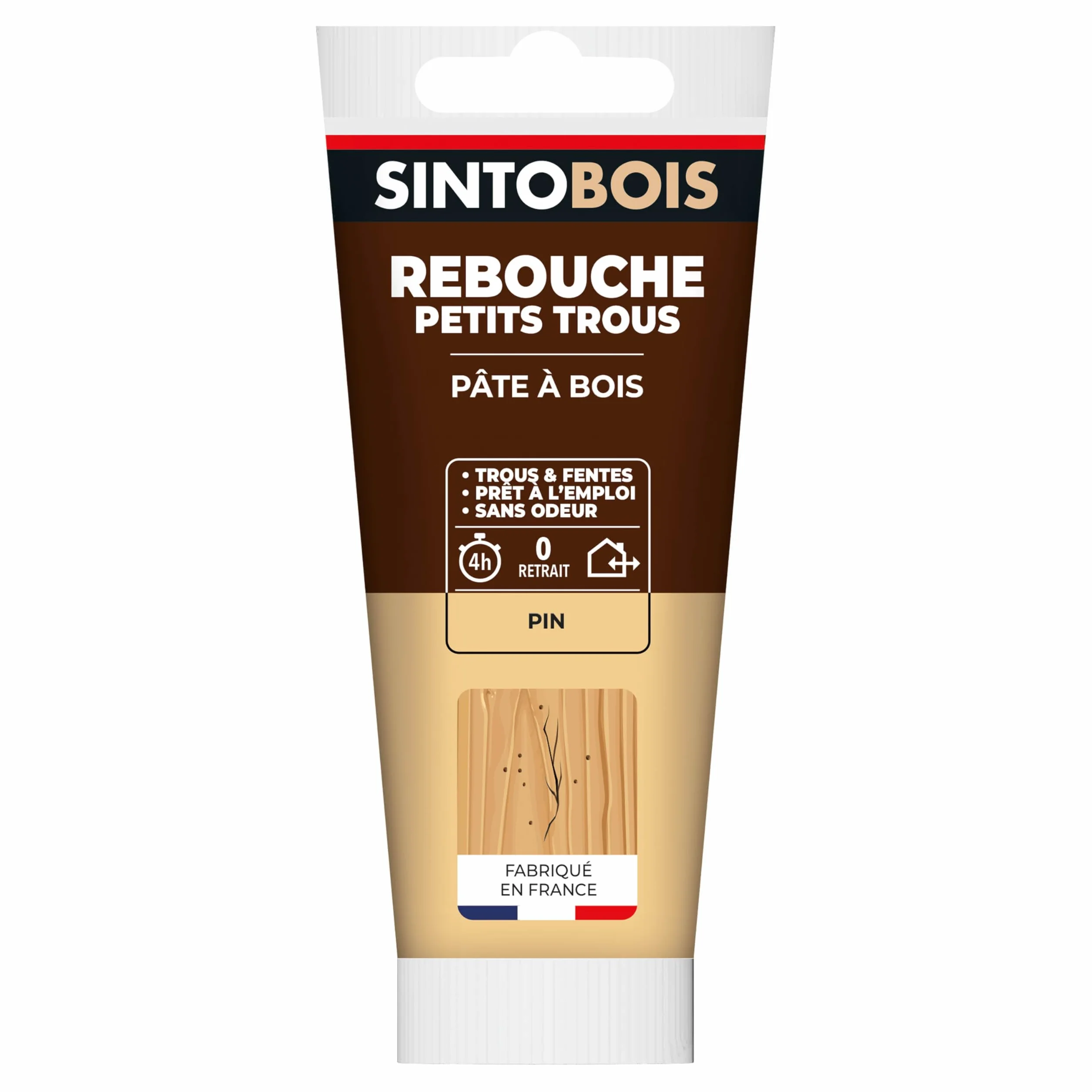 SINTO - Rebouche Petits Trous - Pâtes à Bois Sans Odeur - Prêt à l'Emploi - Sans Solvant - Sec en 4h - Intérieur et Extérieur - Ne se Rétracte pas - Pin - Technique Professionnelle - 80 g