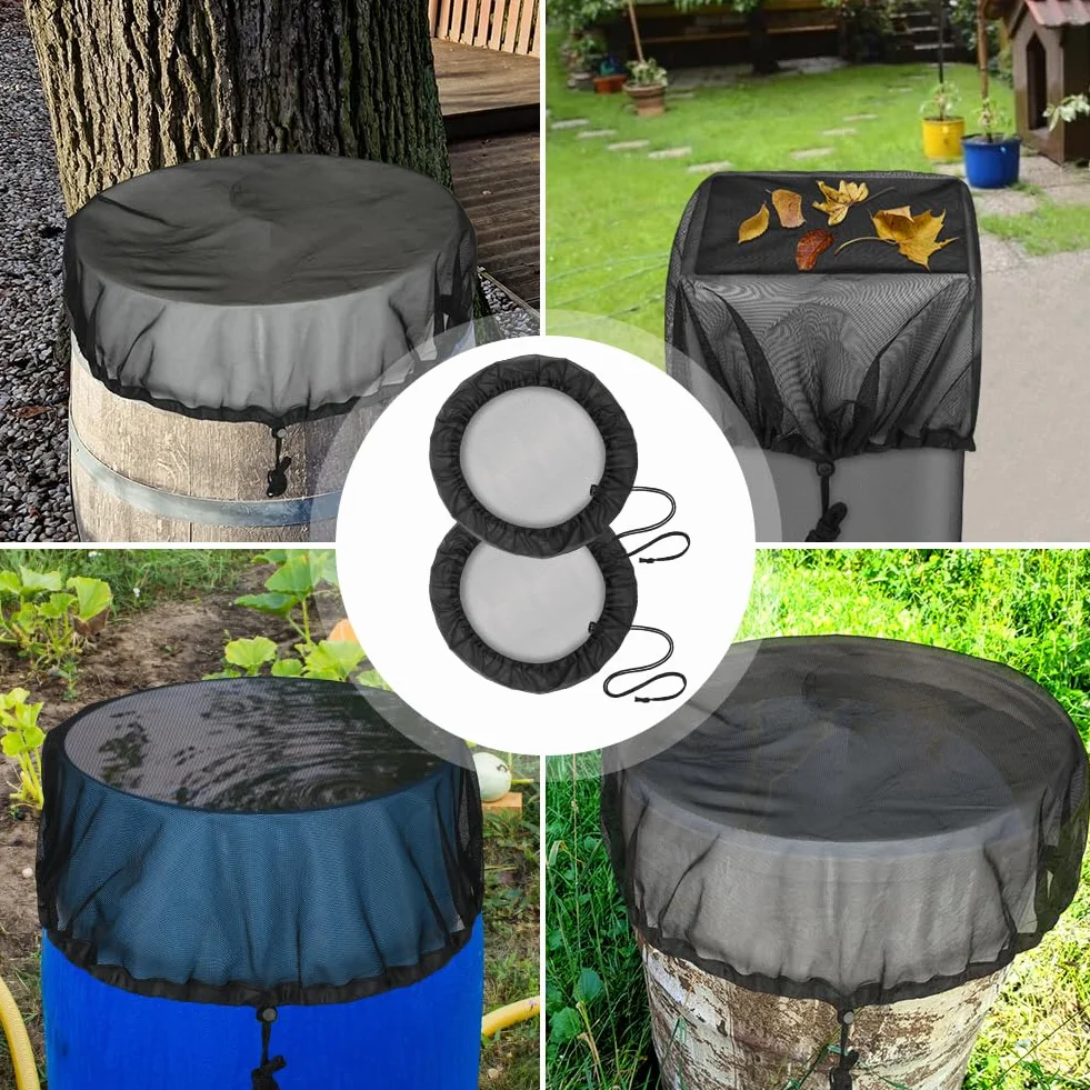 Filet pour Citerne de Pluie 60 cm, 2 Pcs Housse avec Cordon de Serrage, Protection Moustiques Feuilles