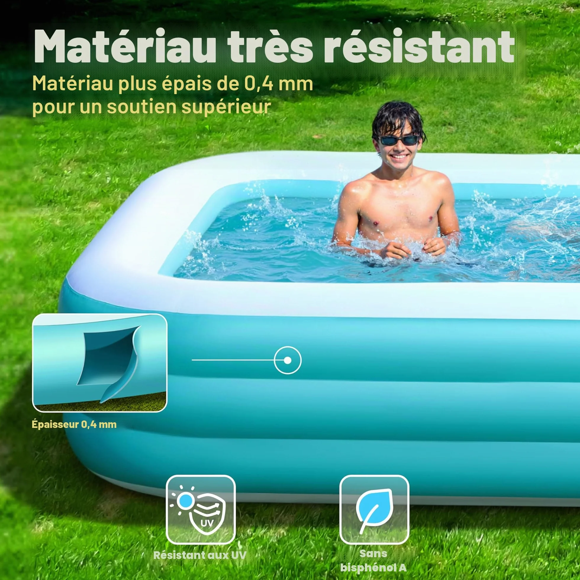 SLOOSH Piscine gonflable pour adultes 304,8 x 182,9 x 55,9 cm familiale hors sol durable