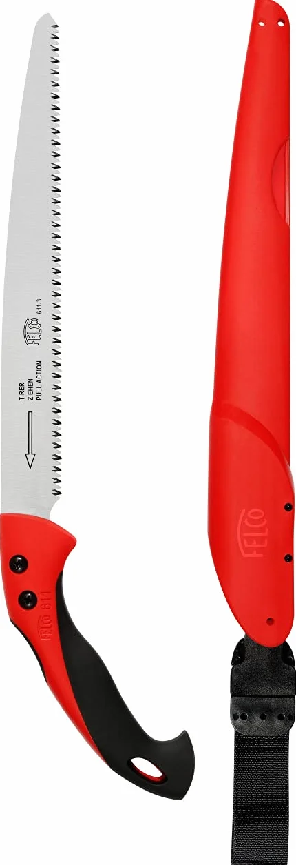 FELCO 611 Scie à coupe tirante lame droite 330 mm, poignée ergonomique, coupe 100 mm, pour droitier et gaucher, étui ceinture inclus