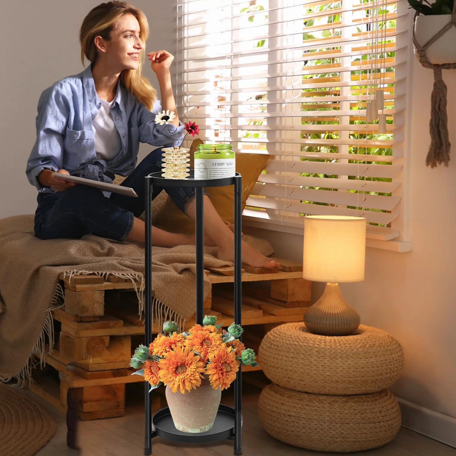Support pour plantes en métal, Porte-pot de fleurs, Support de plantes d'intérieur et d'extérieur pour terrasse, jardin, balcon