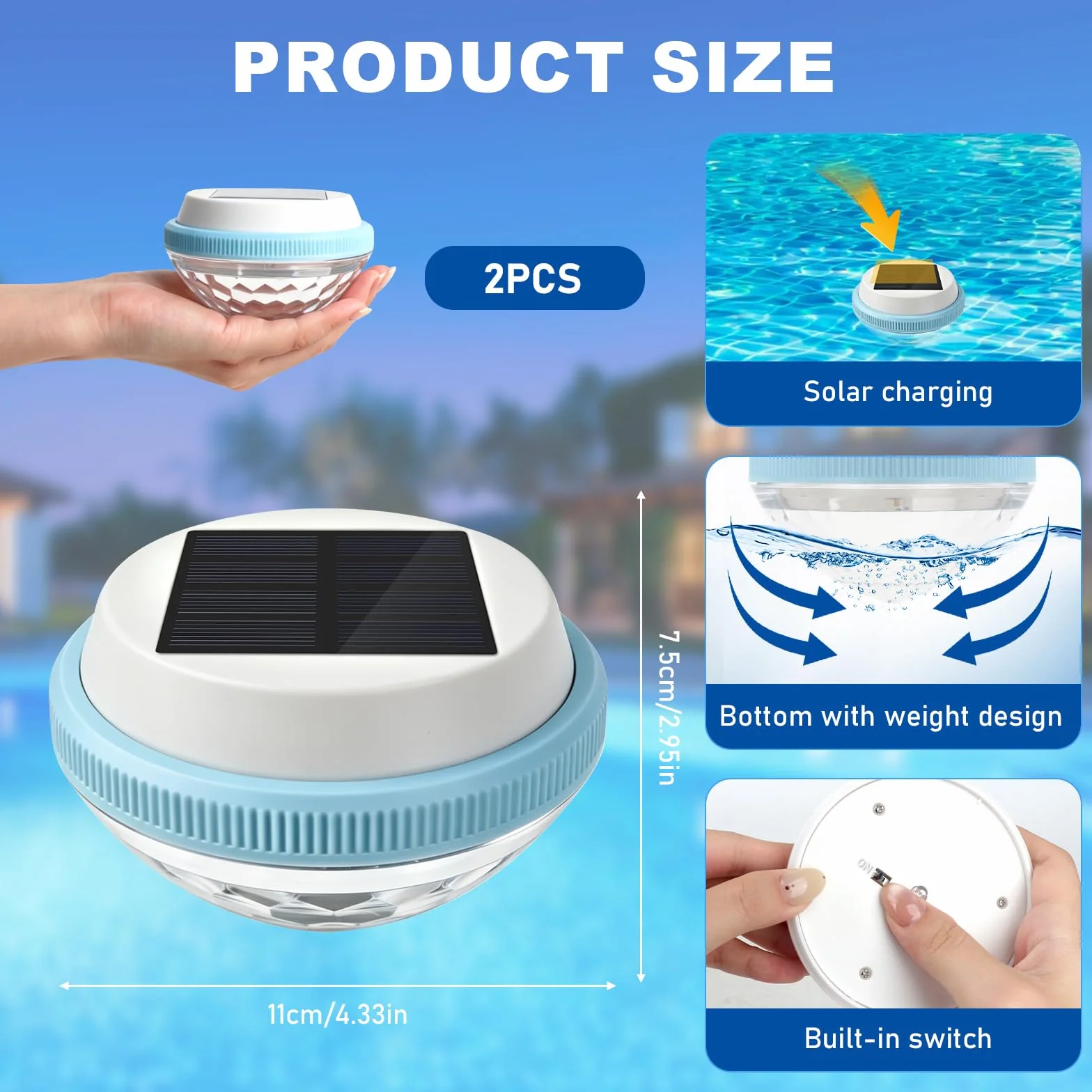 Lampe Flottante Piscine Solaire 7 Couleurs LED Éclairage Piscine Solaire