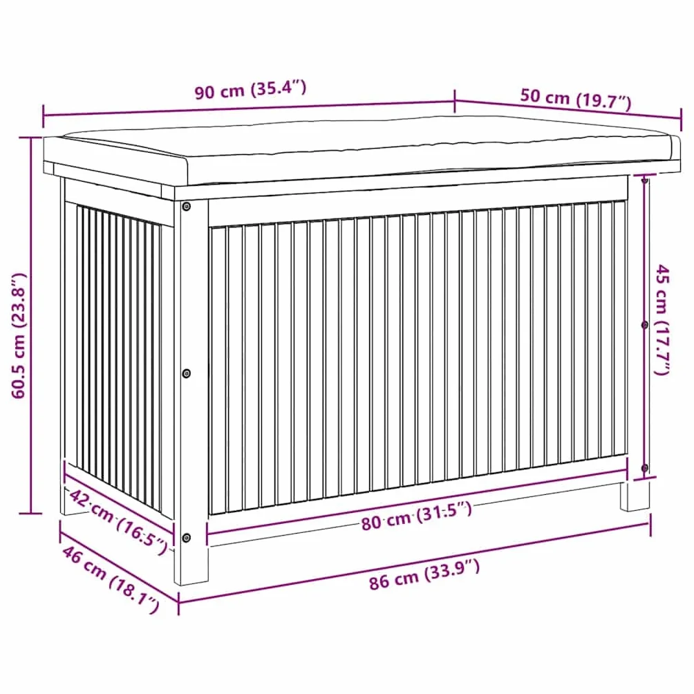 Banc de Rangement Extérieur avec Coussin Coffre en Bois d'Acacia Massif pour Jardin Patio (Blanc crème 90x50x60,5 cm)