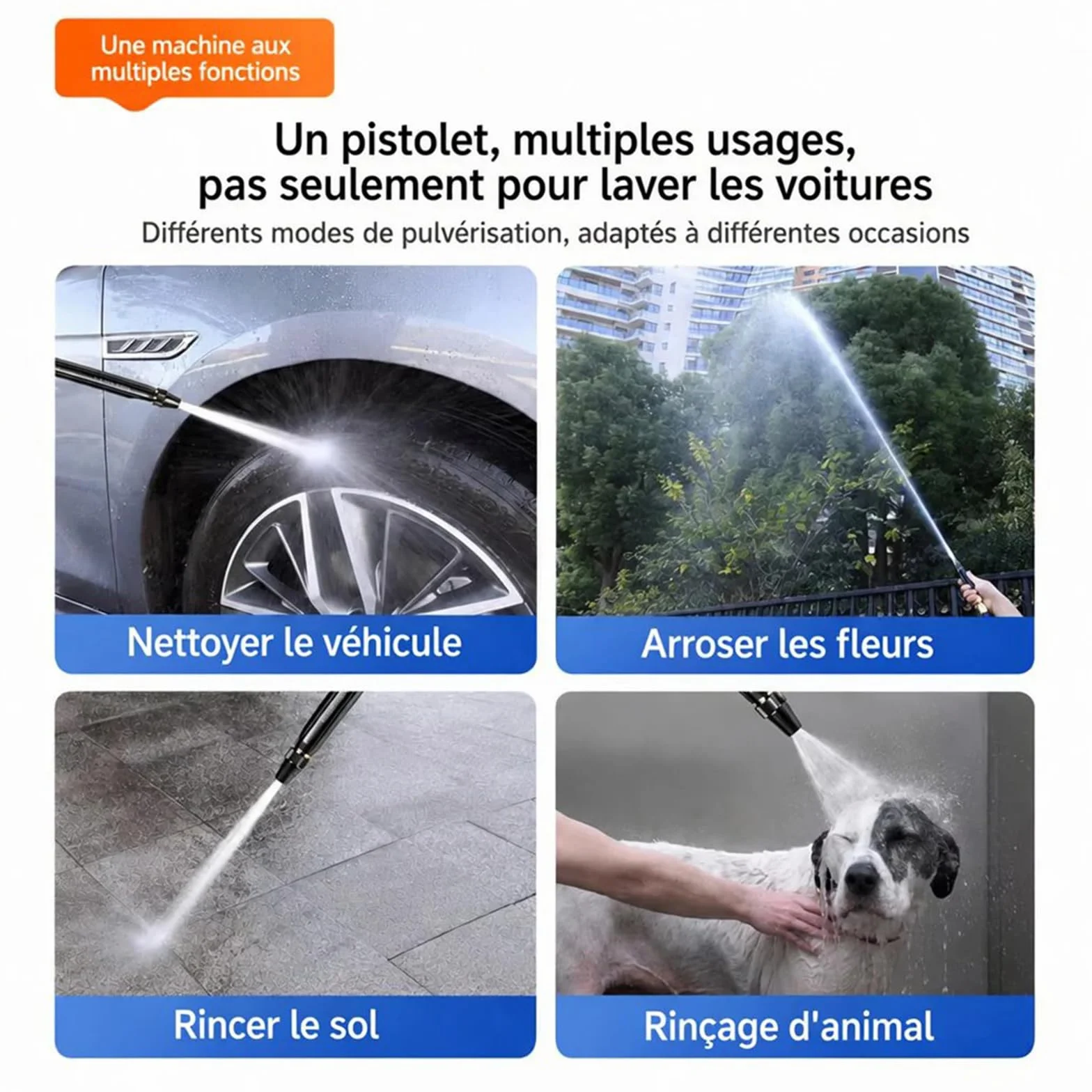 Billhol Pistolet Haute Pression de Lavage Auto pour Maison avec Buse Réglable et Multifonction (1 pièce)
