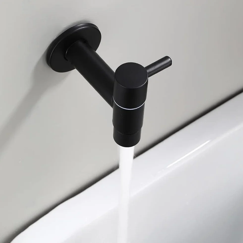 Robinet Mural Noir Acier Inoxydable Eau Froide Salle de Bain Lavabo