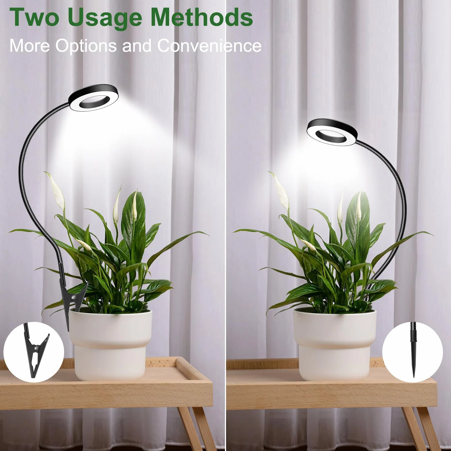 LED Pflanzenlampe Vollspektrum 6500K Grow Light mit 360° Schwanenhals, 3 Farbtemperatur, 5 Helligkeit, Timer