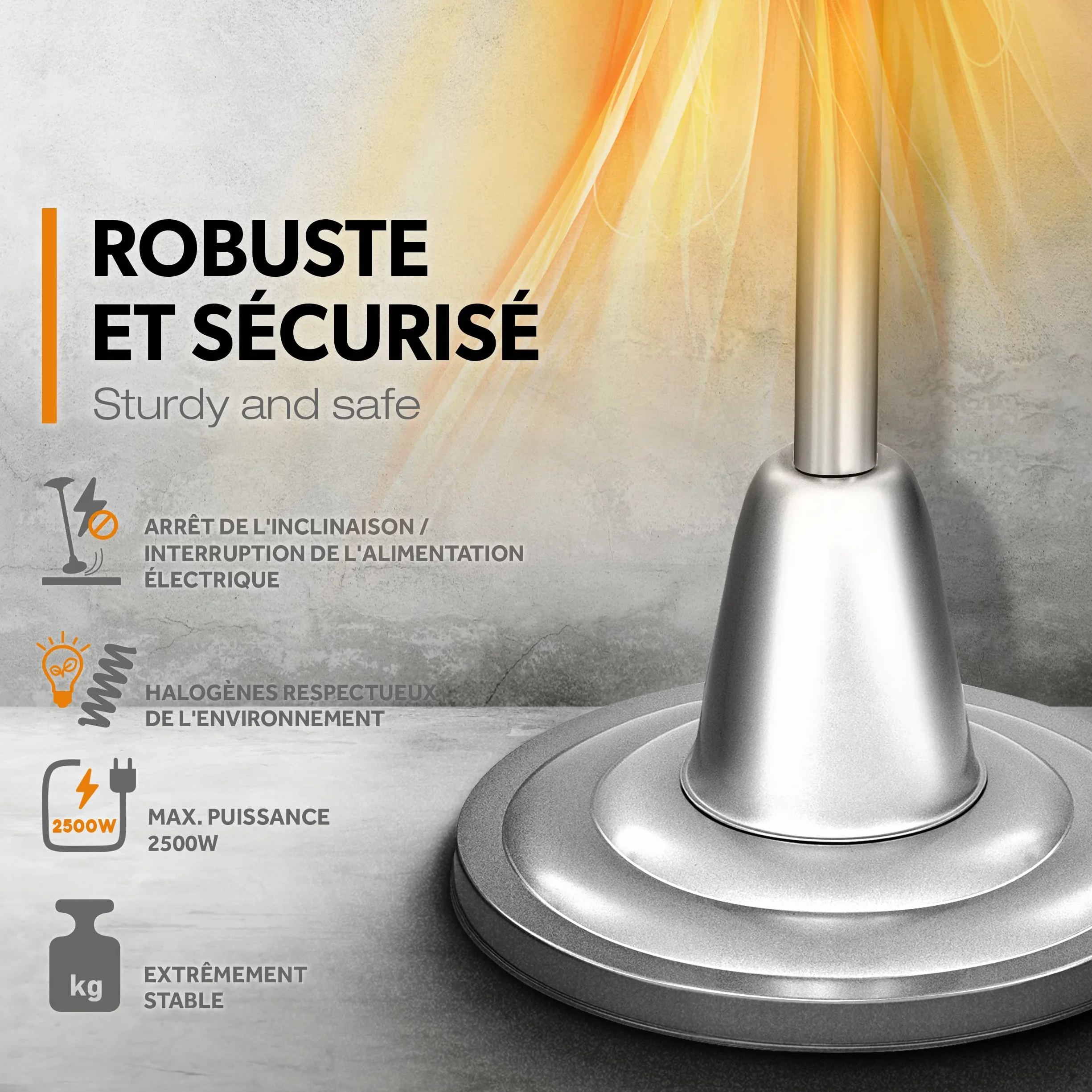 TRESKO Parasol chauffant 2500W Chauffage extérieur Infrarouge Radiateur Rayonnant Électrique de Terrasse 2 Niveaux de Chaleur