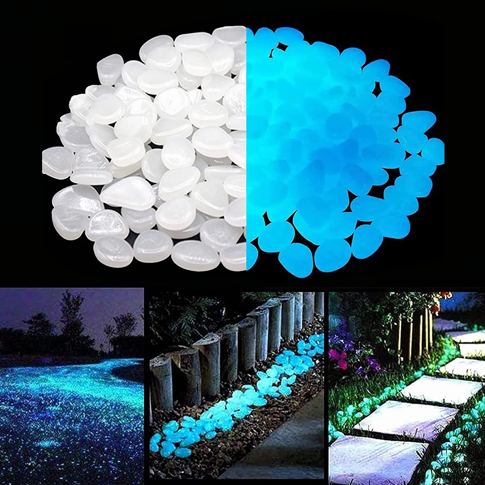 300 Pièces Pierres Lumineuses Décoratives pour Jardin Extérieur, Cailloux Aquarium Fluorescents