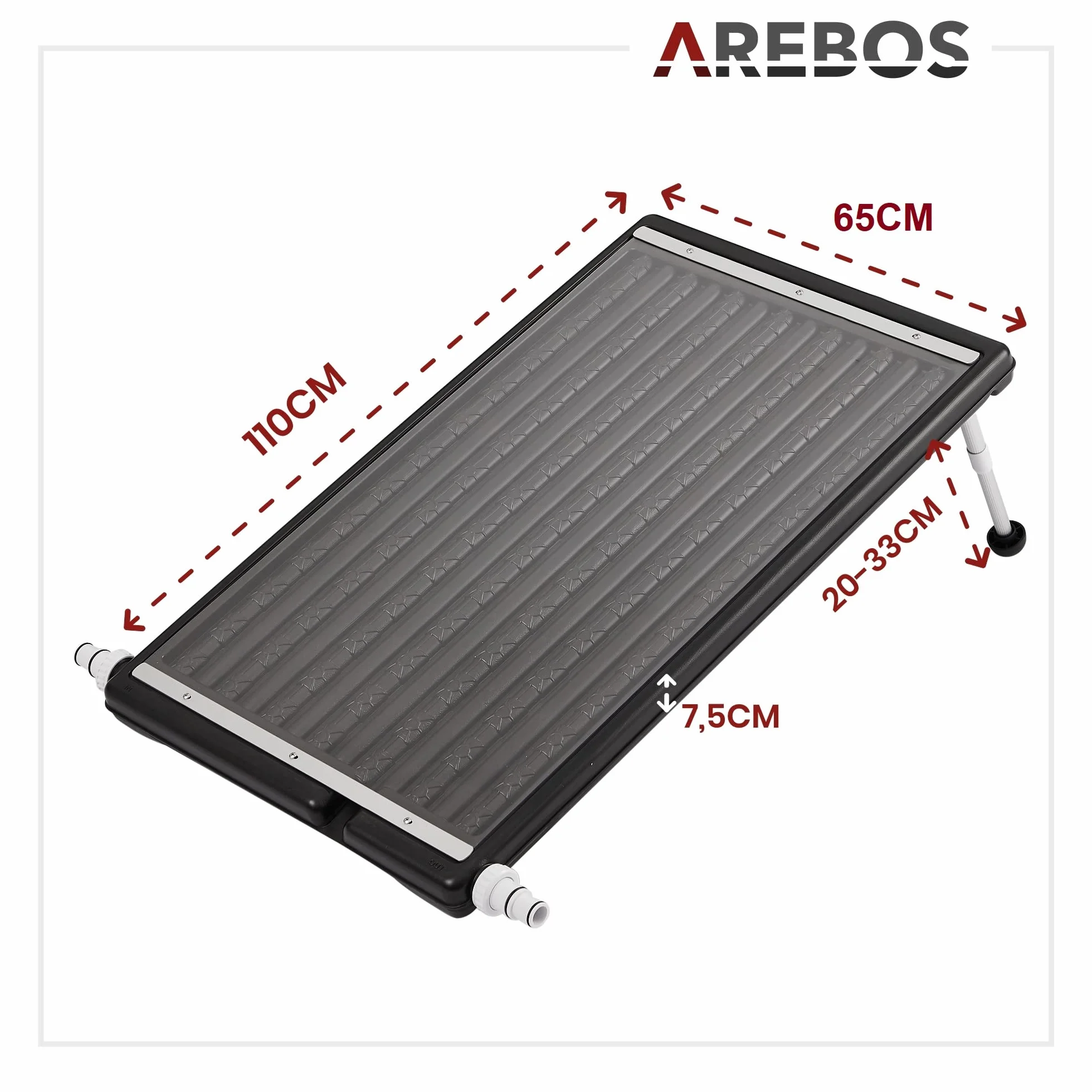 AREBOS Chauffe-Piscine Solaire 110x65x7.5 cm Chauffage Piscine 15L Débit 10000 L/h Raccord 32/38 mm