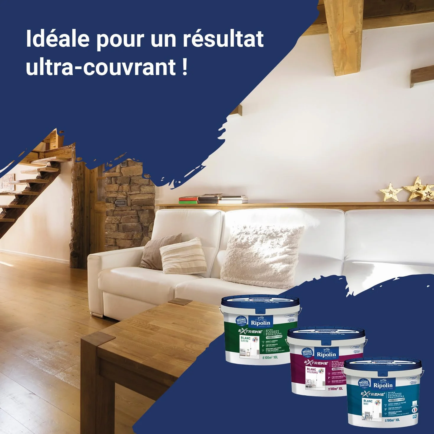 RIPOLIN - Peinture Monocouche pour Murs, Boiseries & Radiateurs - Intérieur - Finition Parfaite - Haute Résistance aux Chocs & Salissures - Lessivable - Velours - 10L - Blanc